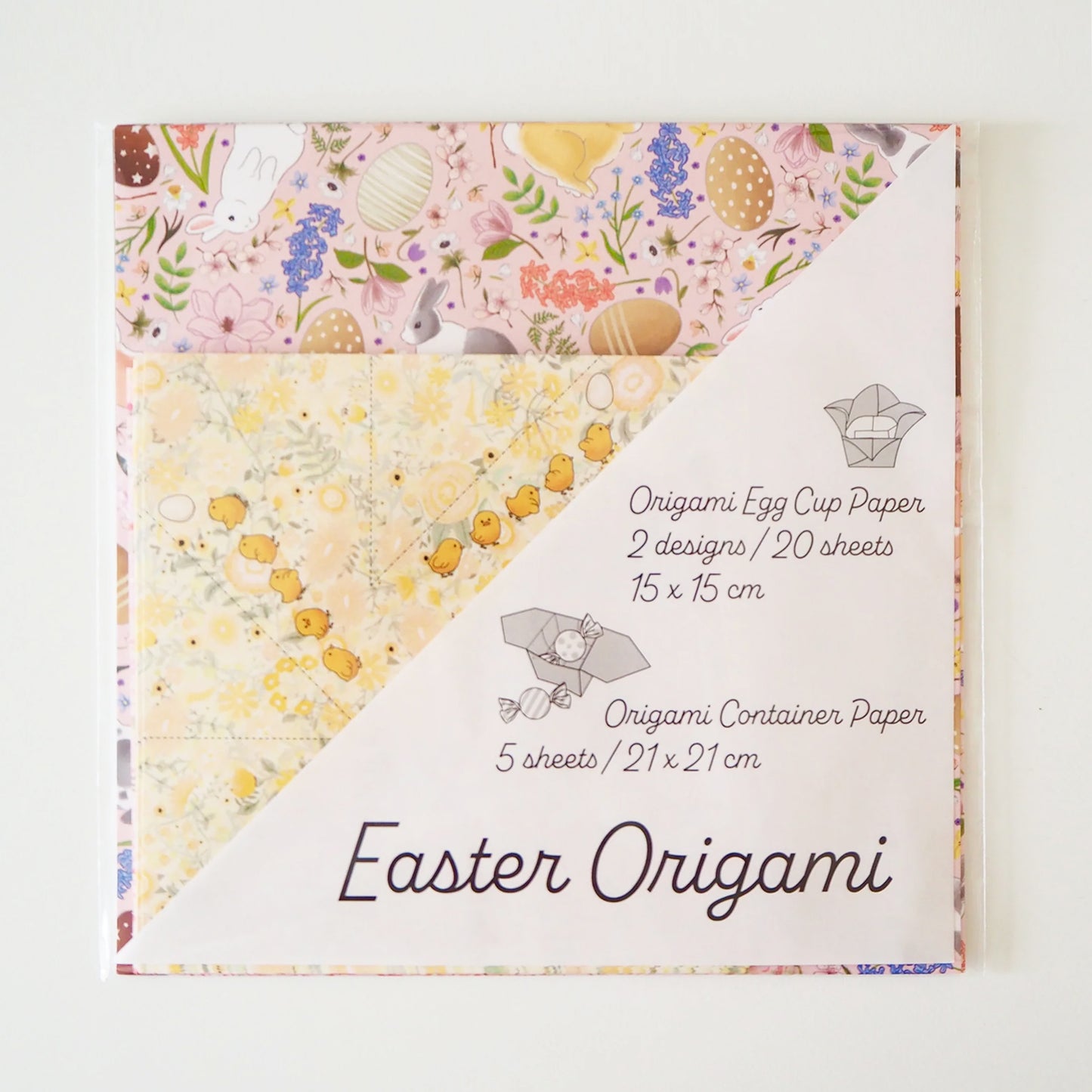 Easter Bunny & Chick Origami Paper Set - Egg Cup and Sweet Box DIY Kit, 15x15cm & 21x21cm