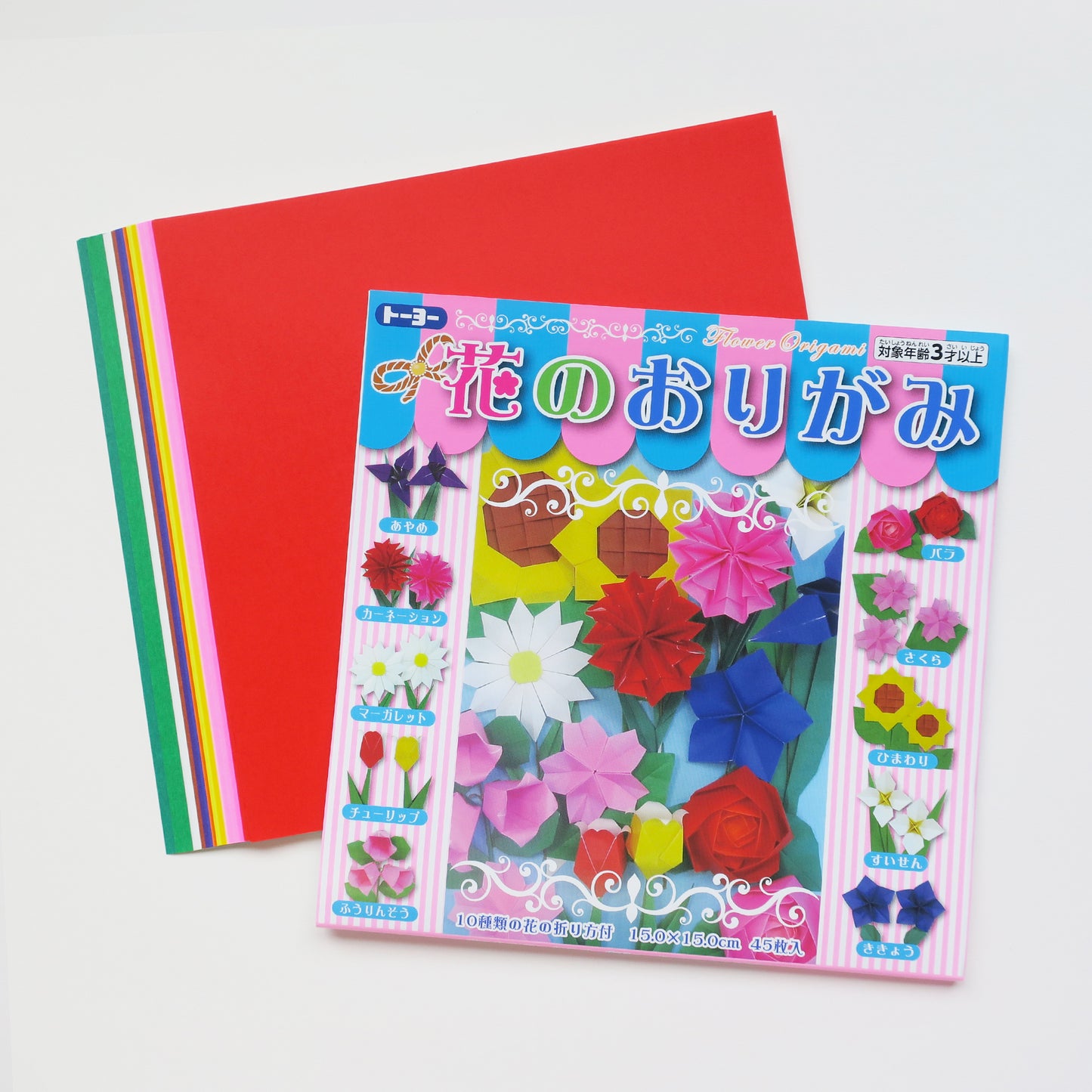 Flower Origami DIY Kit, Make 10 Different Origami Flowers, 15x15cm