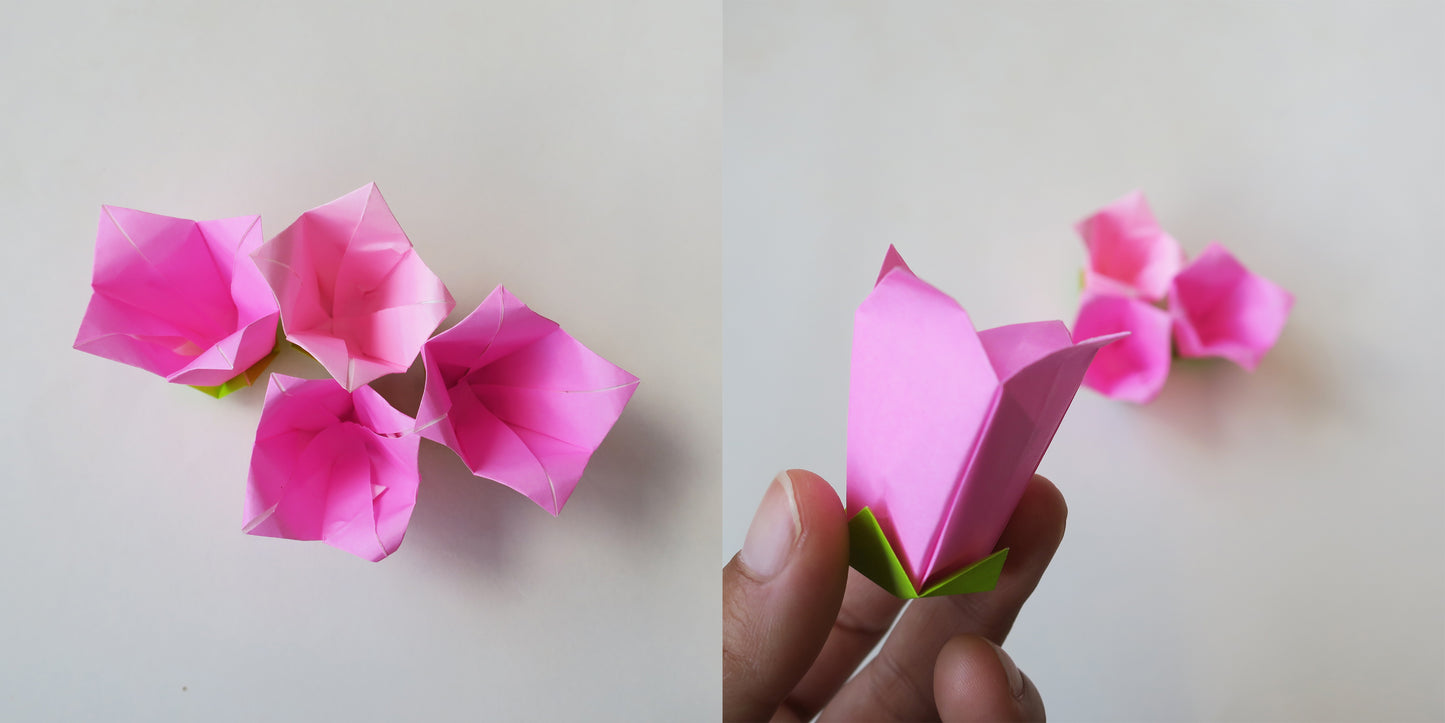 Flower Origami DIY Kit, Make 10 Different Origami Flowers, 15x15cm