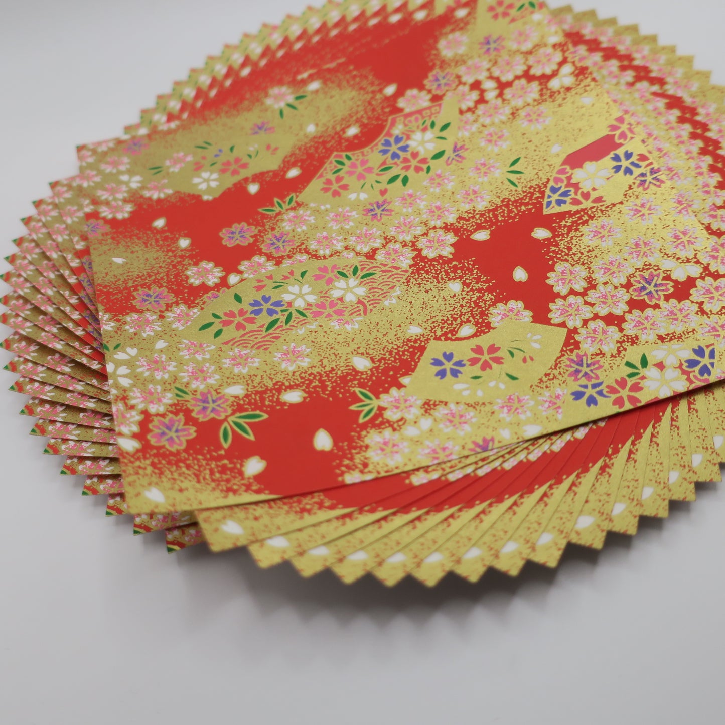 Pack of 20 Sheets 14x14cm Yuzen Washi Origami Paper HZ-536 - Red Sakura Flower Sea