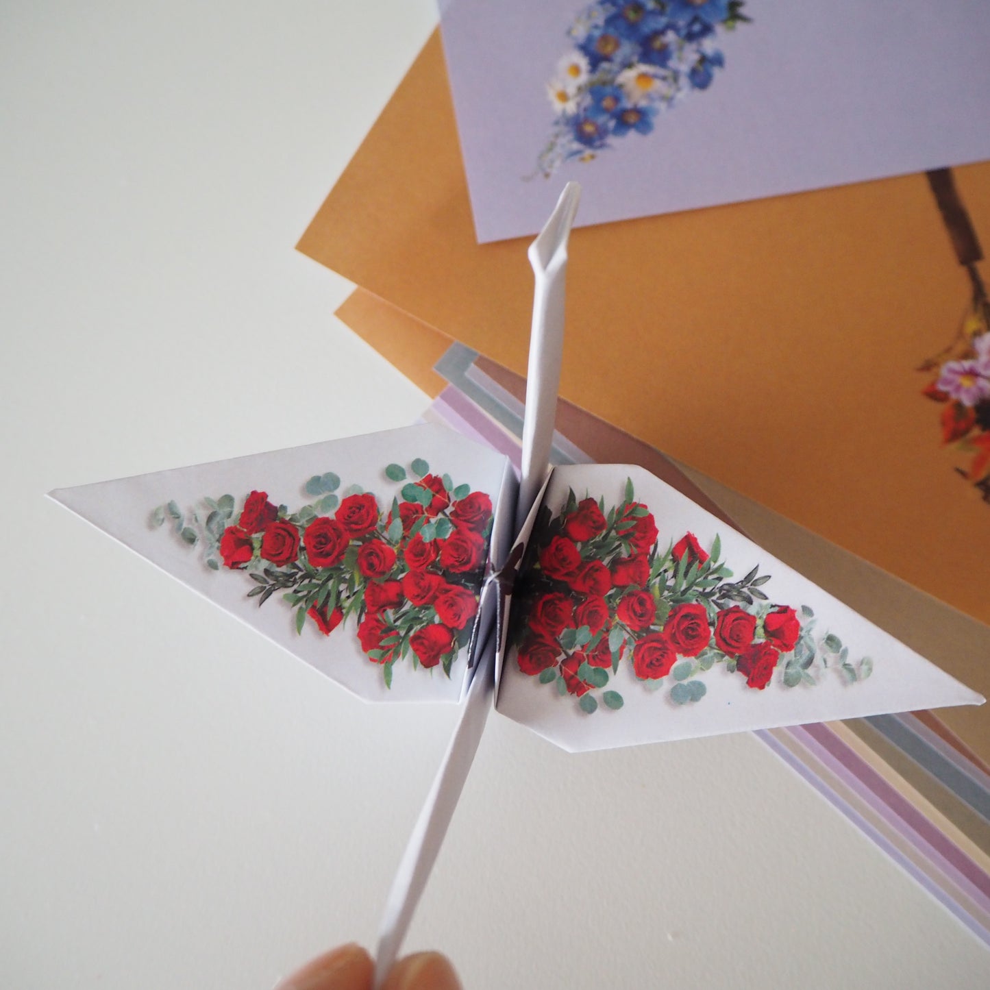 Kit de bricolaje con grulla floral de origami, 15x15 cm