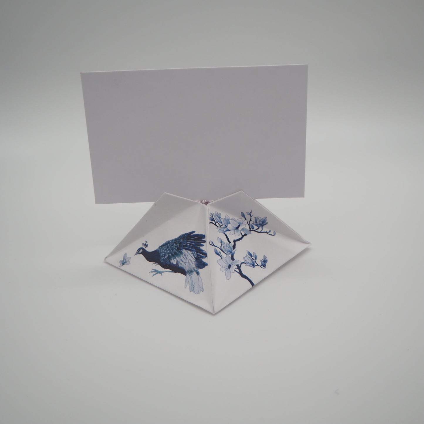 Kit de bricolaje con tarjetero y grulla de origami de porcelana azul y blanca, 15 x 15 cm