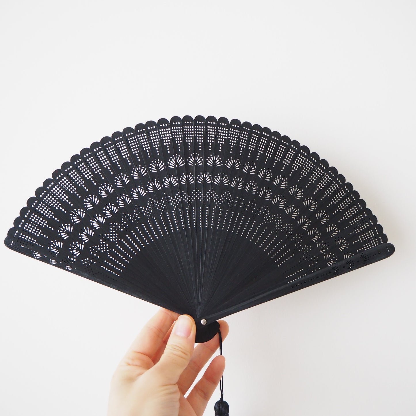 Wooden Folding Fan - Palm, black
