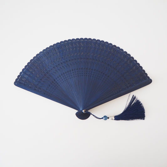 Wooden Folding Fan - Dragonfly, blue