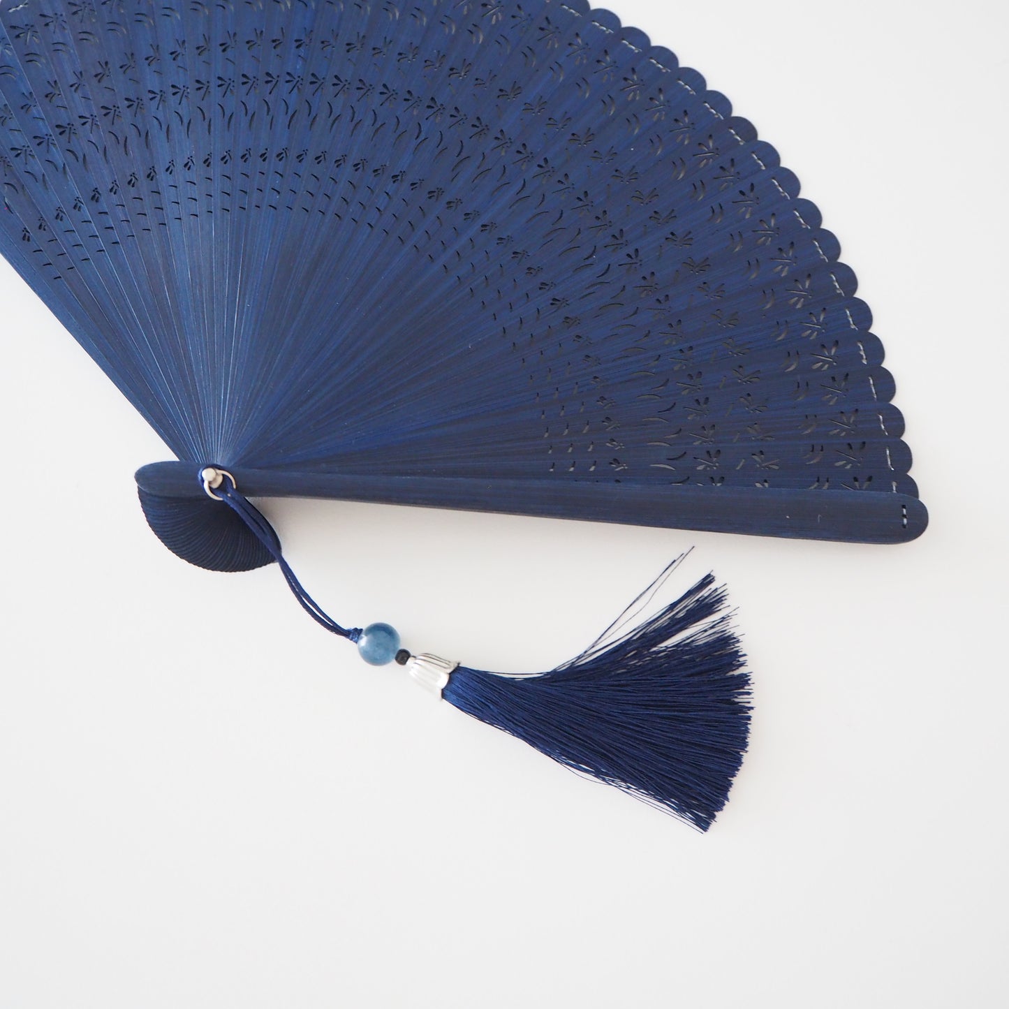 Wooden Folding Fan - Dragonfly, blue