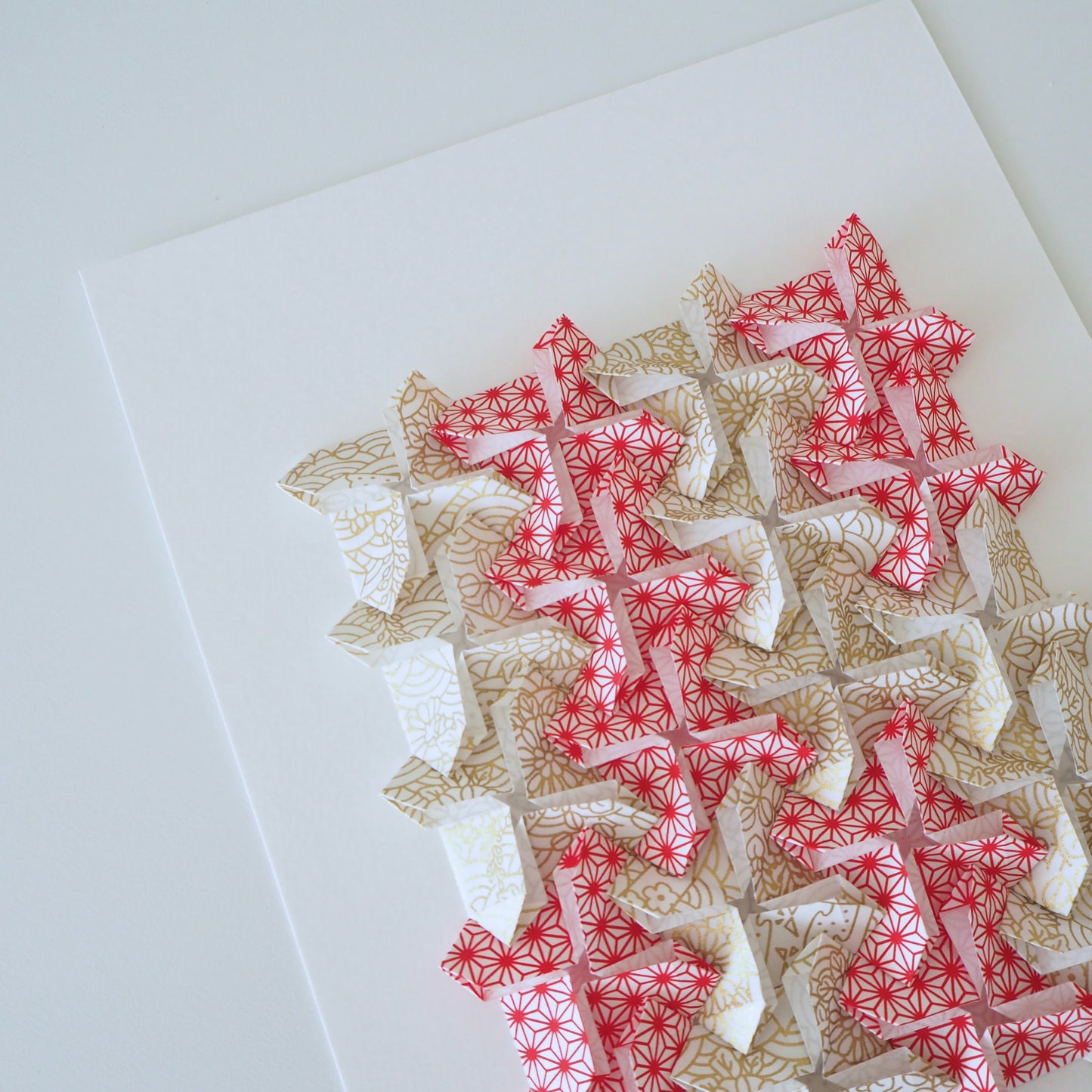 Origami Windmill Tiles Artwork - Red and Gold