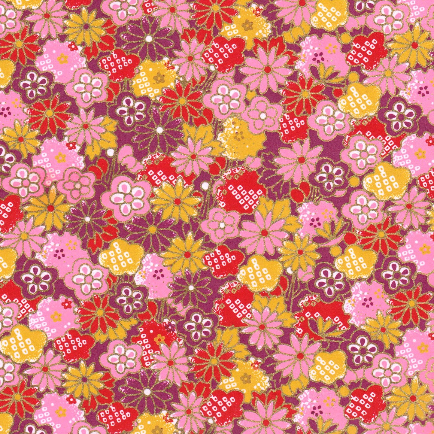 Pack of 20 Sheets 14x14cm Yuzen Washi Origami Paper HZ-232 - Flowery Chrysanthemums Yellow - washi paper - Lavender Home London