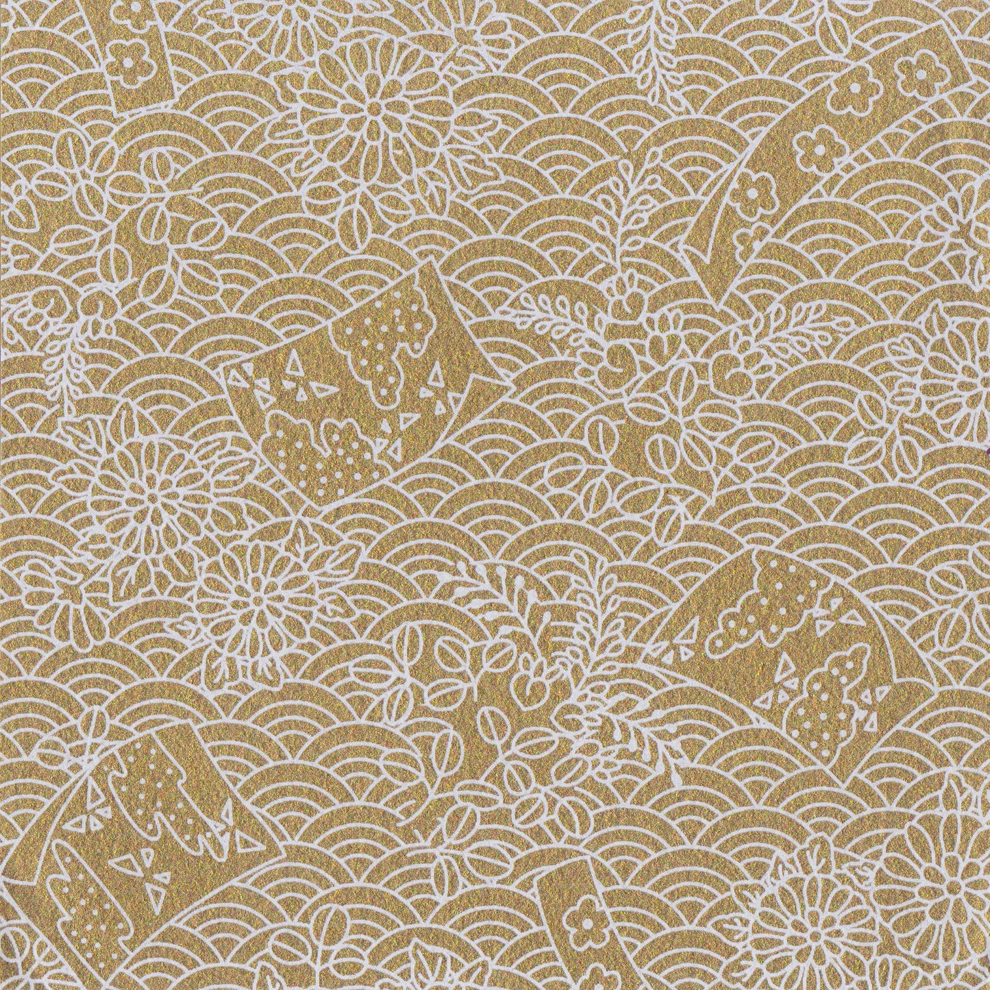 Yuzen Washi Wrapping Paper HZ-235 - Flags & Sea Waves Gold - washi paper - Lavender Home London