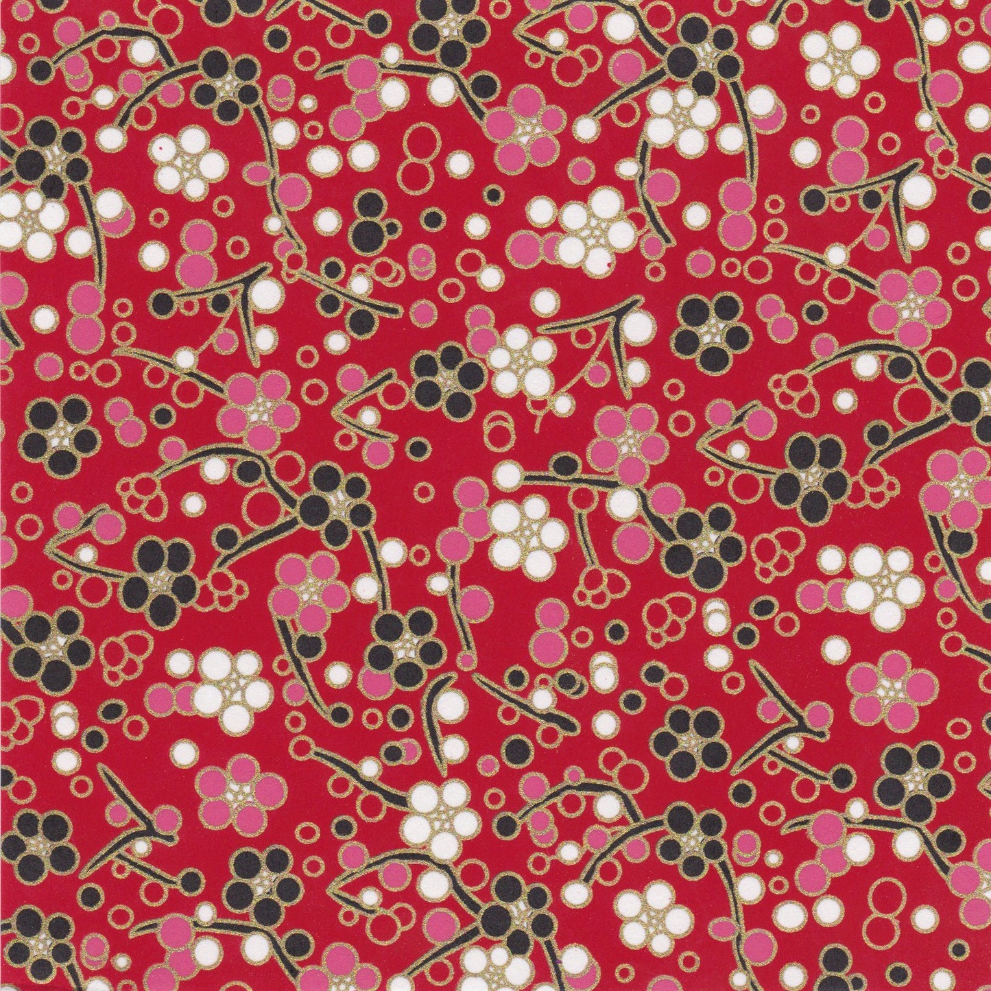 Pack of 20 Sheets 14x14cm Yuzen Washi Origami Paper HZ-374 - Black Pink Plum Flower Red - washi paper - Lavender Home London