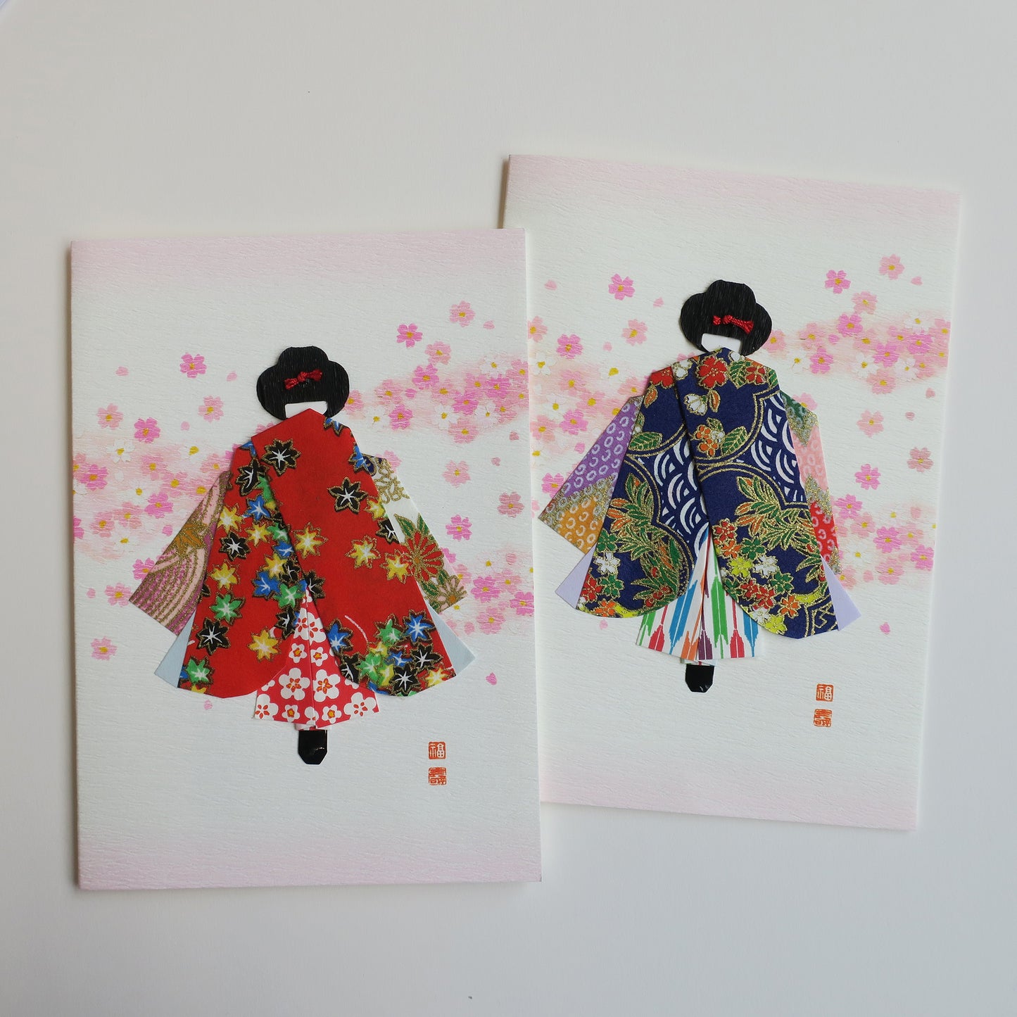 Tarjeta de felicitación hecha a mano de muñeca de kimono de origami geisha - B