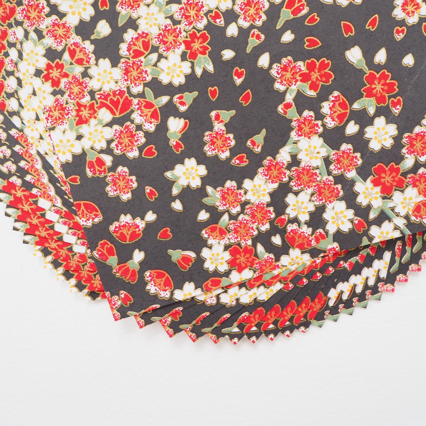 Paquete de 20 hojas de papel para origami Yuzen Washi de 14x14 cm HZ-464 - Rojo, rosa, flor de cerezo y negro