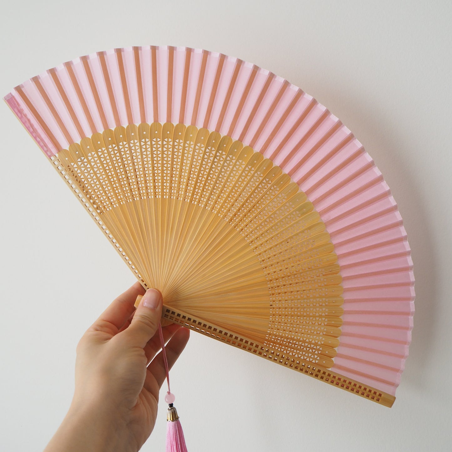 Hand Held Folding Fan - Medium Pink