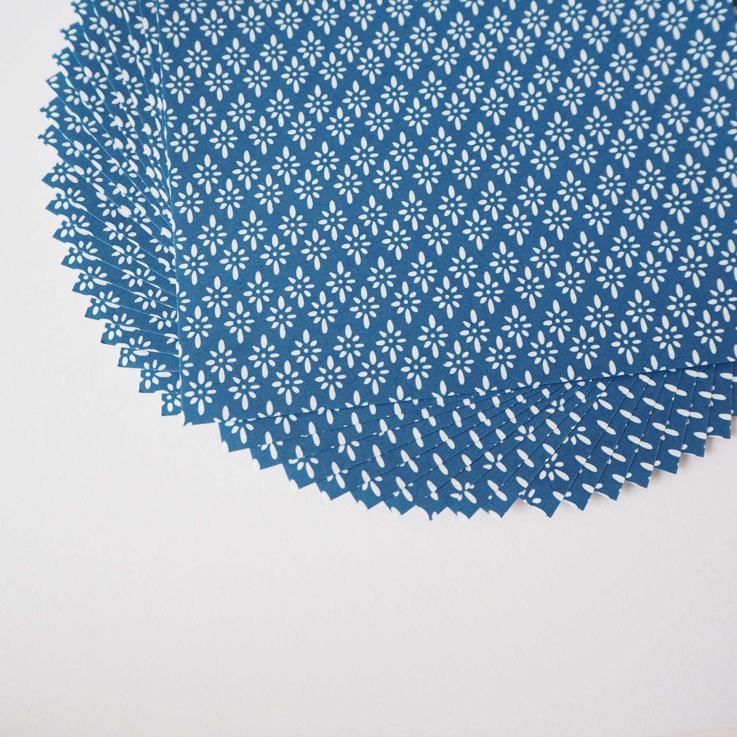 Pack of 20 Sheets 14x14cm Yuzen Washi Origami Paper HZ-472 - Prussian Blue Diamond Flower