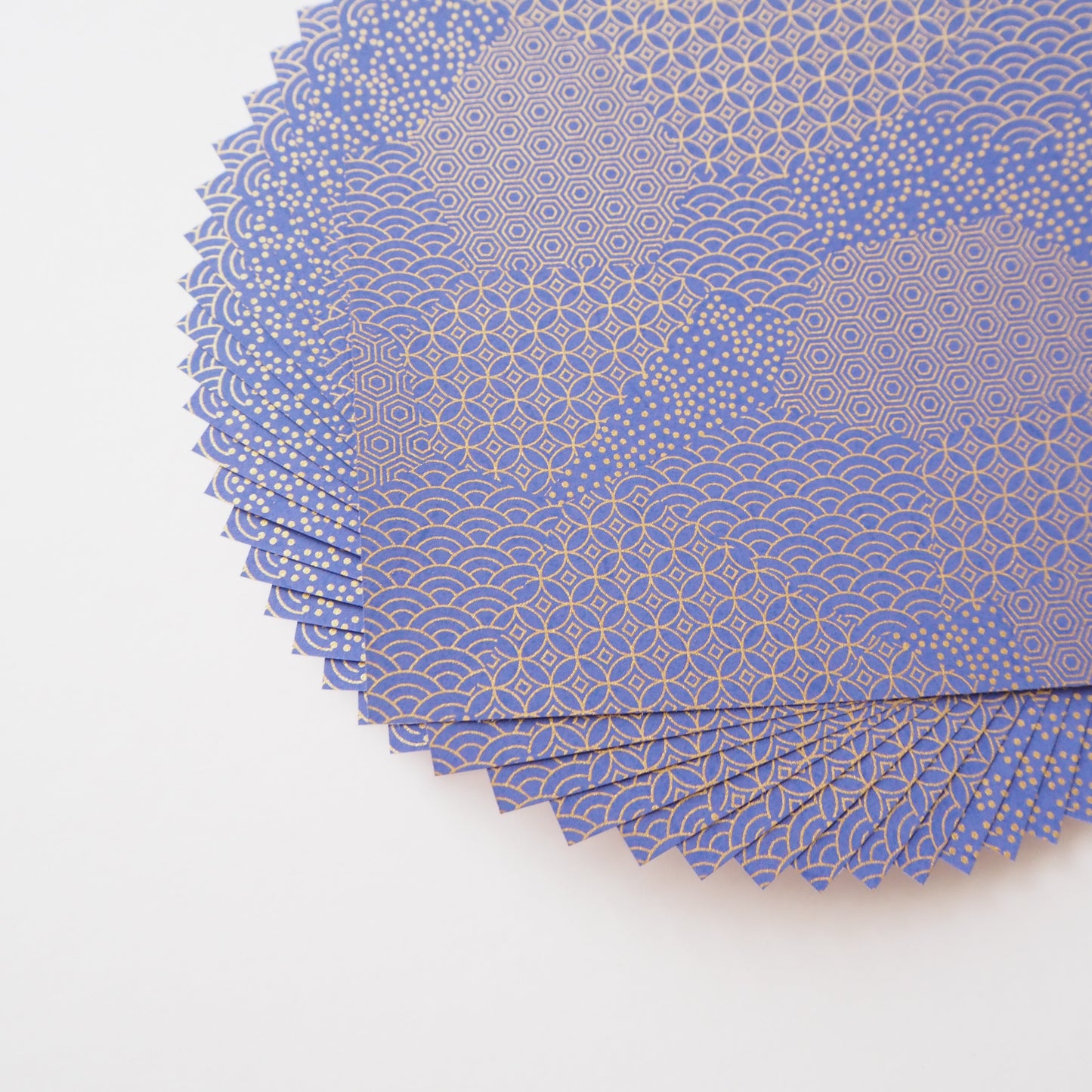 Pack of 20 Sheets 14x14cm Yuzen Washi Origami Paper HZ-495 - Blue Gold Mixed Geometric Patterns