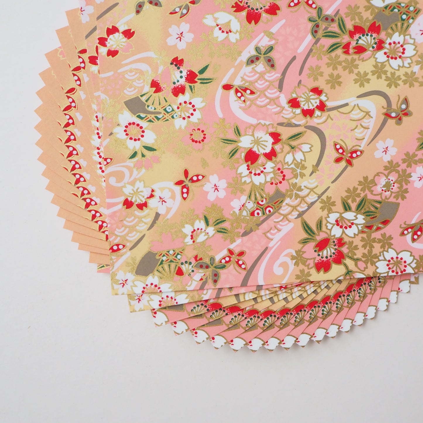 Paquete de 20 hojas de papel para origami Yuzen Washi de 14x14 cm HZ-436 - Flor de cerezo y mariposas