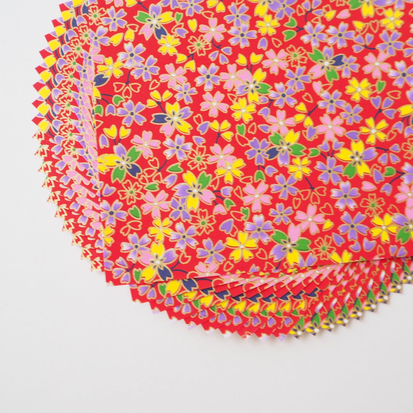 Pack of 20 Sheets 14x14cm Yuzen Washi Origami Paper HZ-439 - Multicoloured Cherry Blossom Red