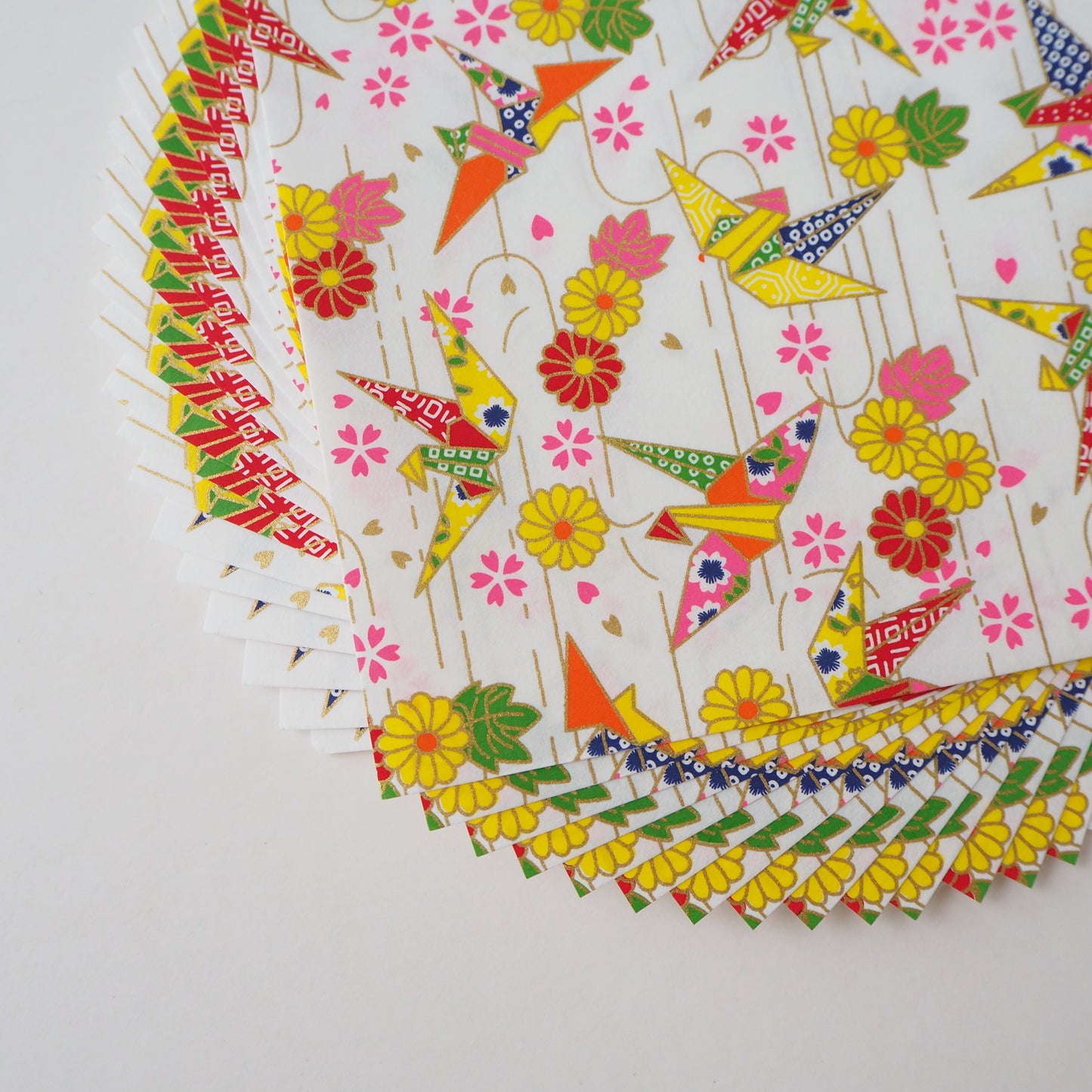 Paquete de 20 Hojas de Papel Yuzen Washi Origami HZ-462 14x14cm - Grullas Origami Blancas (S)