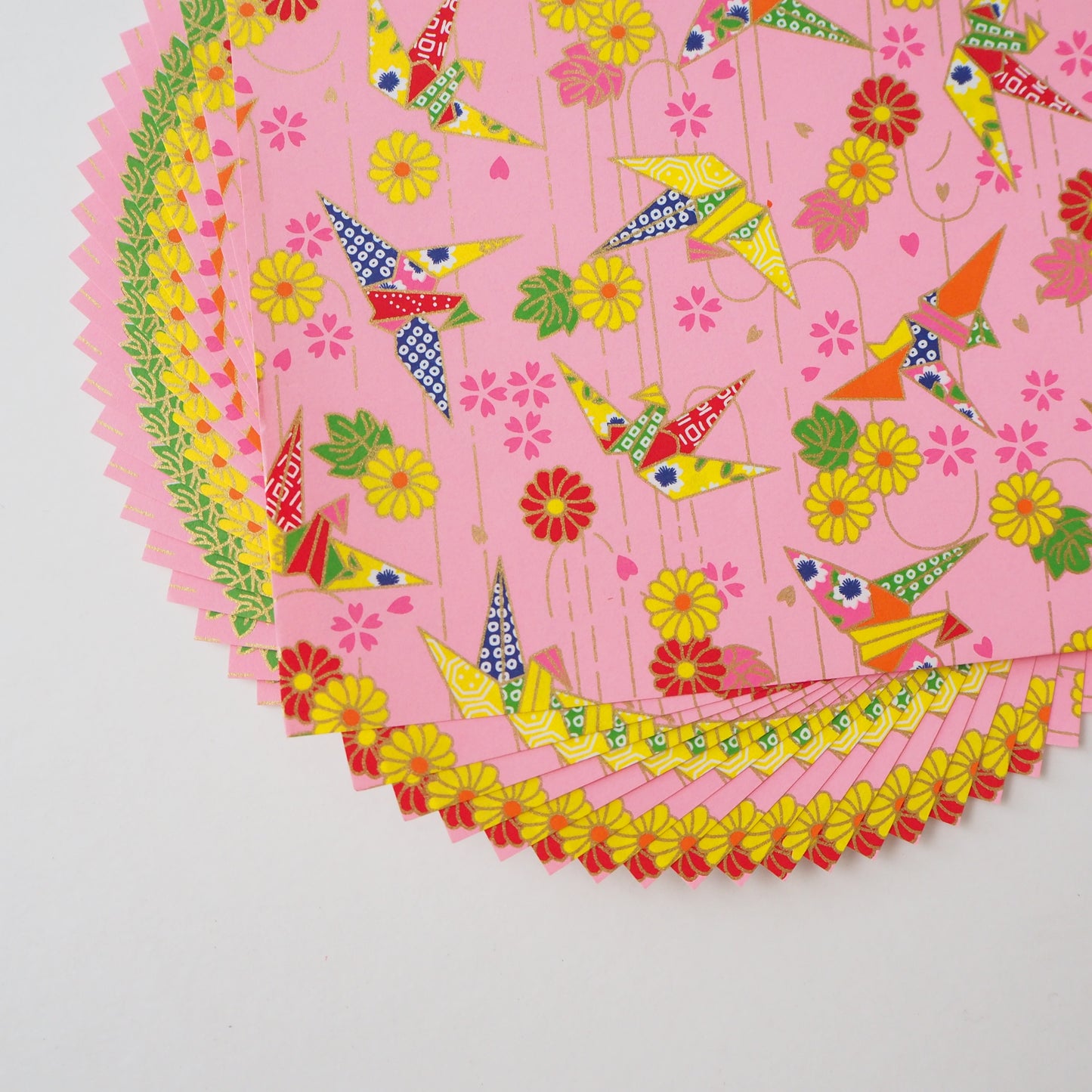 Paquete de 20 hojas de papel para origami Yuzen Washi de 14x14 cm HZ-463 - Grullas de origami rosa (S)