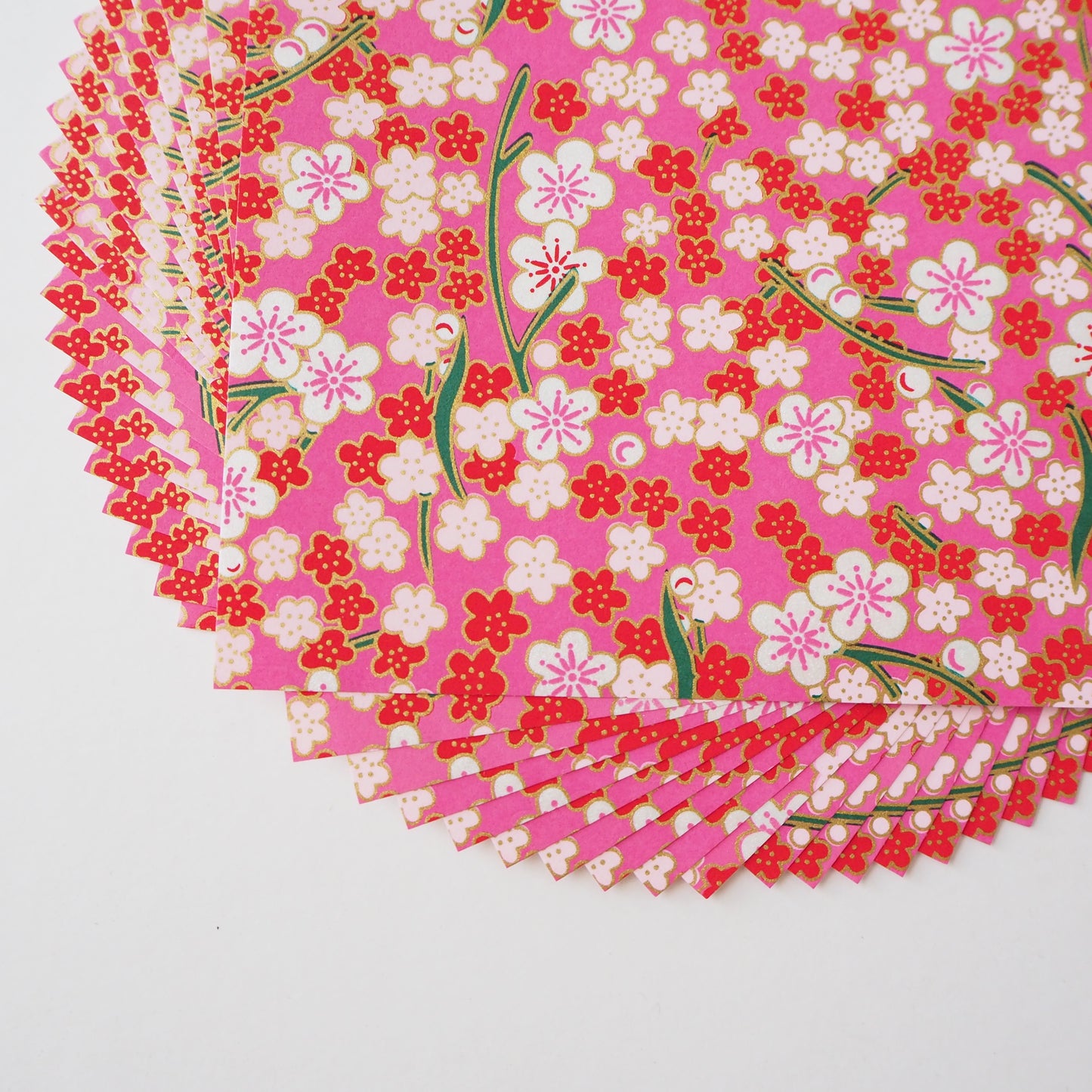 Pack of 20 Sheets 14x14cm Yuzen Washi Origami Paper HZ-322 - Plum Flowers Pink