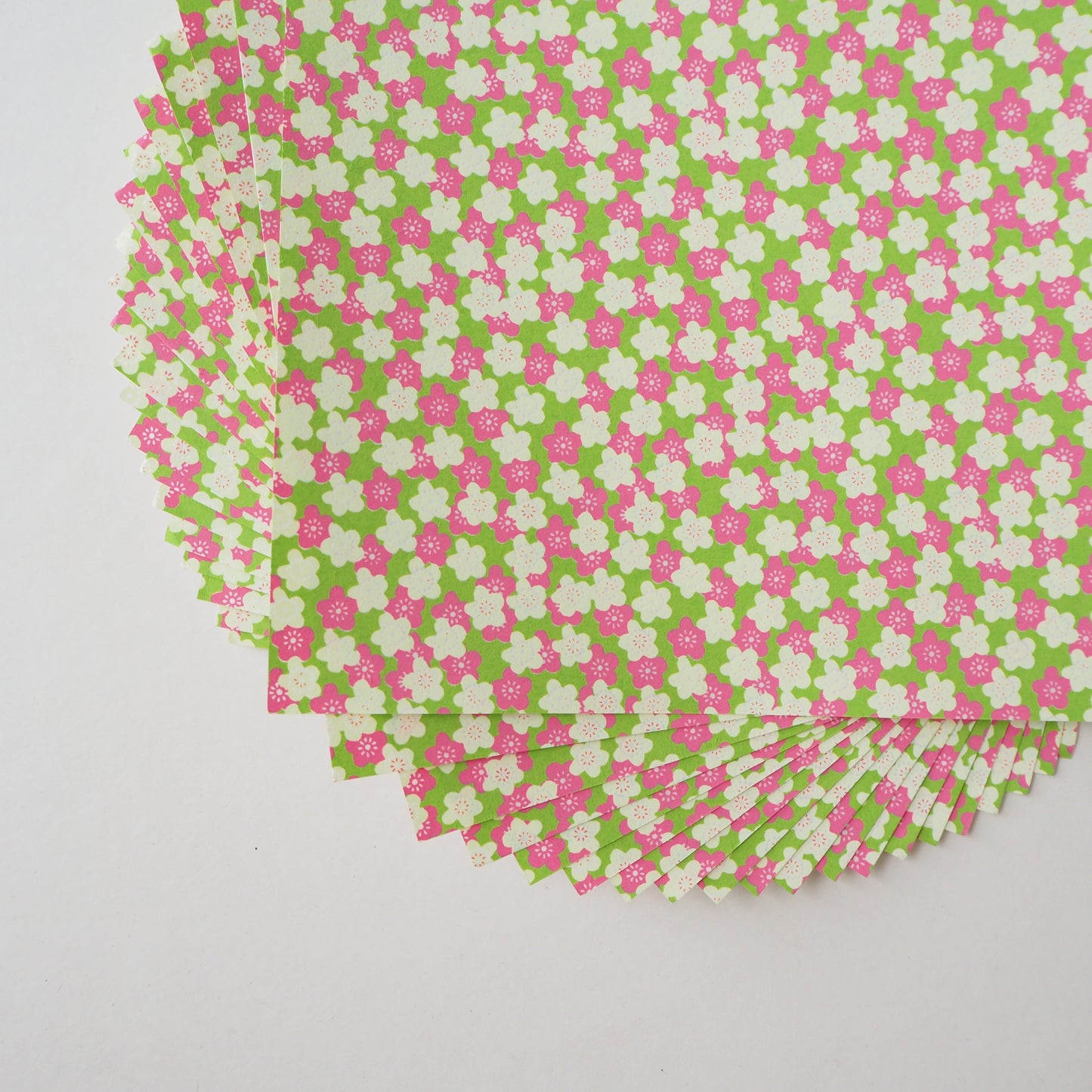 Paquet de 20 feuilles 14x14cm Papier Origami Yuzen Washi HZ-336 - Petites Fleurs de Prune Matcha