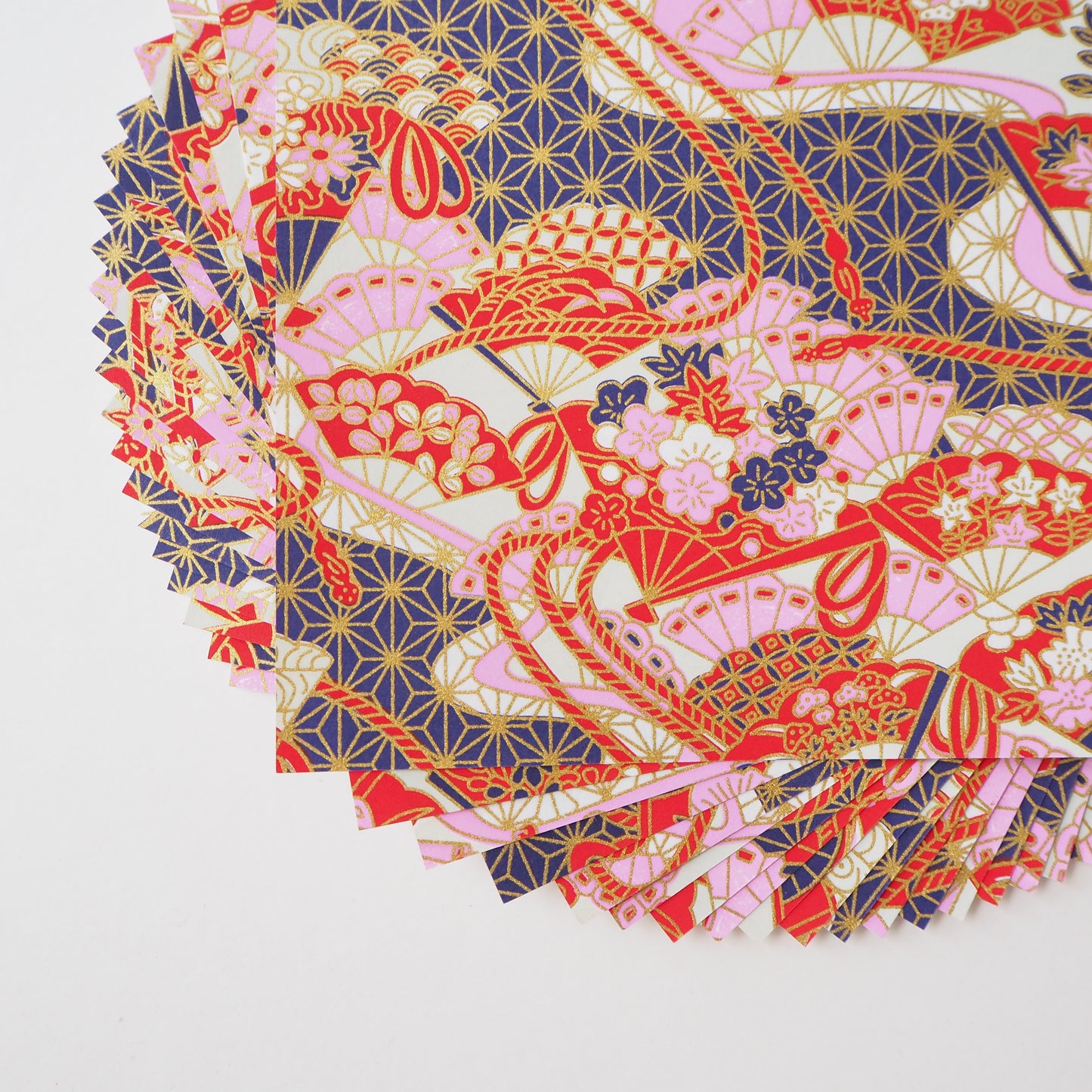 Pack of 20 Sheets 14x14cm Yuzen Washi Origami Paper HZ-365 - Floral Fans & Hemp Leaf Purple