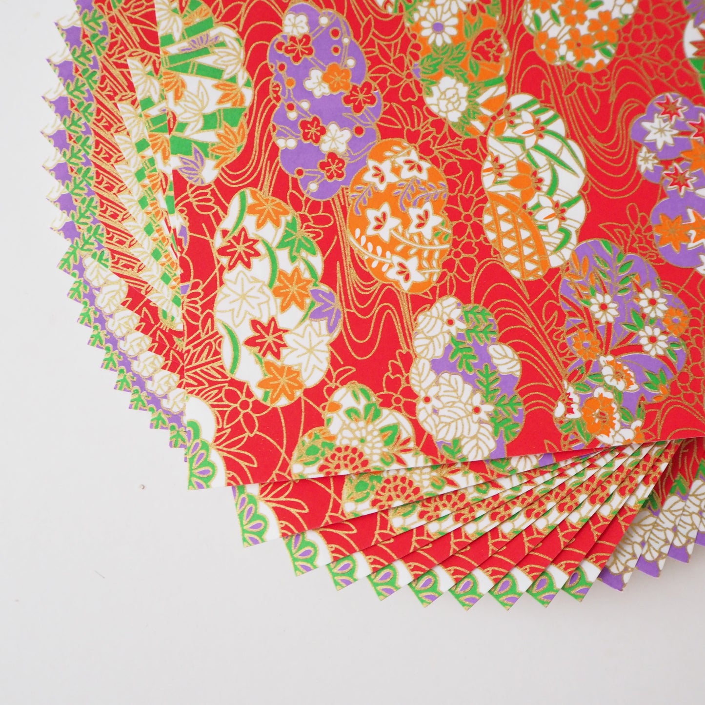 Paquete de 20 hojas de papel Yuzen Washi Origami de 14x14 cm HZ-271 - Jardín de flores rojo