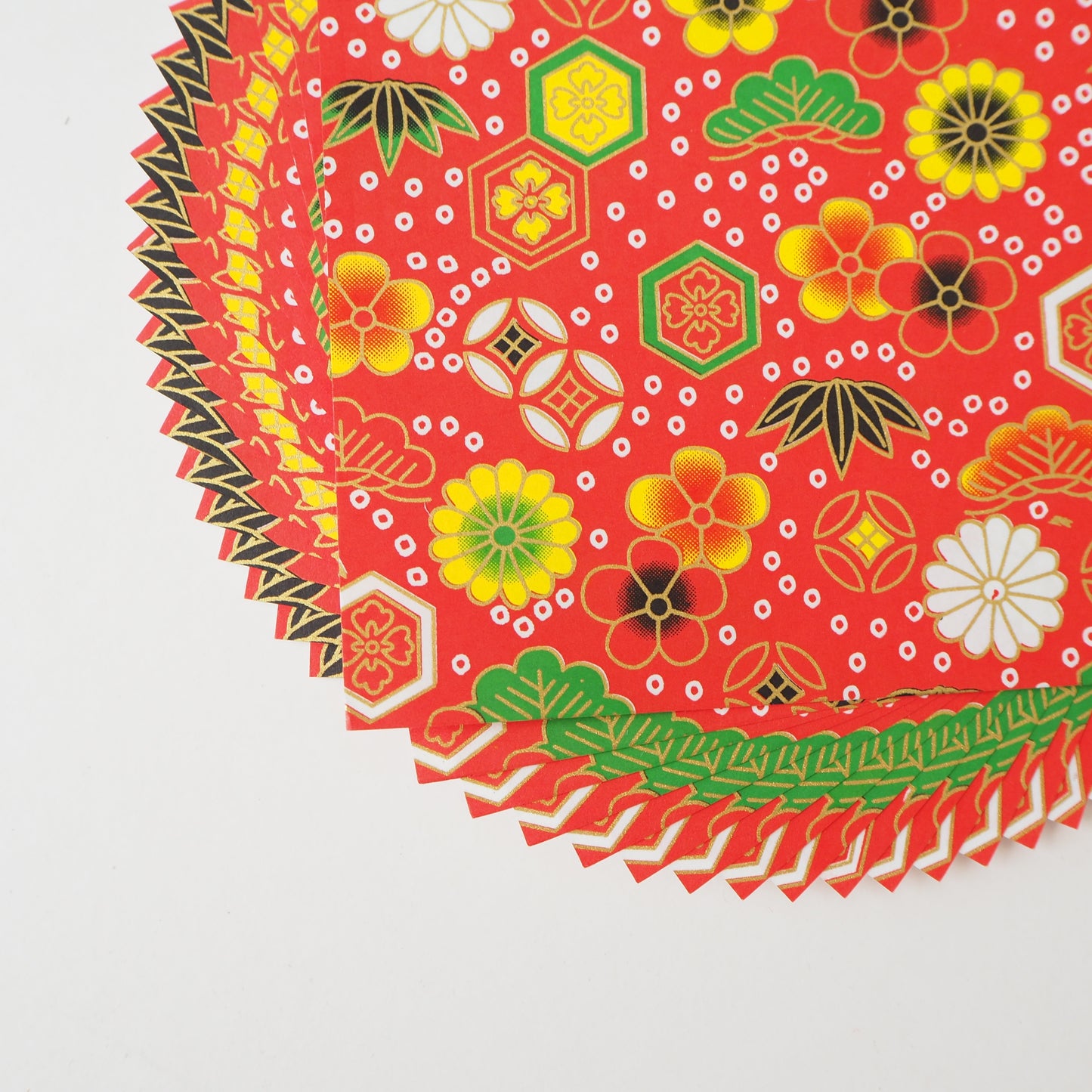 Pack of 20 Sheets 14x14cm Yuzen Washi Origami Paper HZ-250 - Red Geometric Flowers