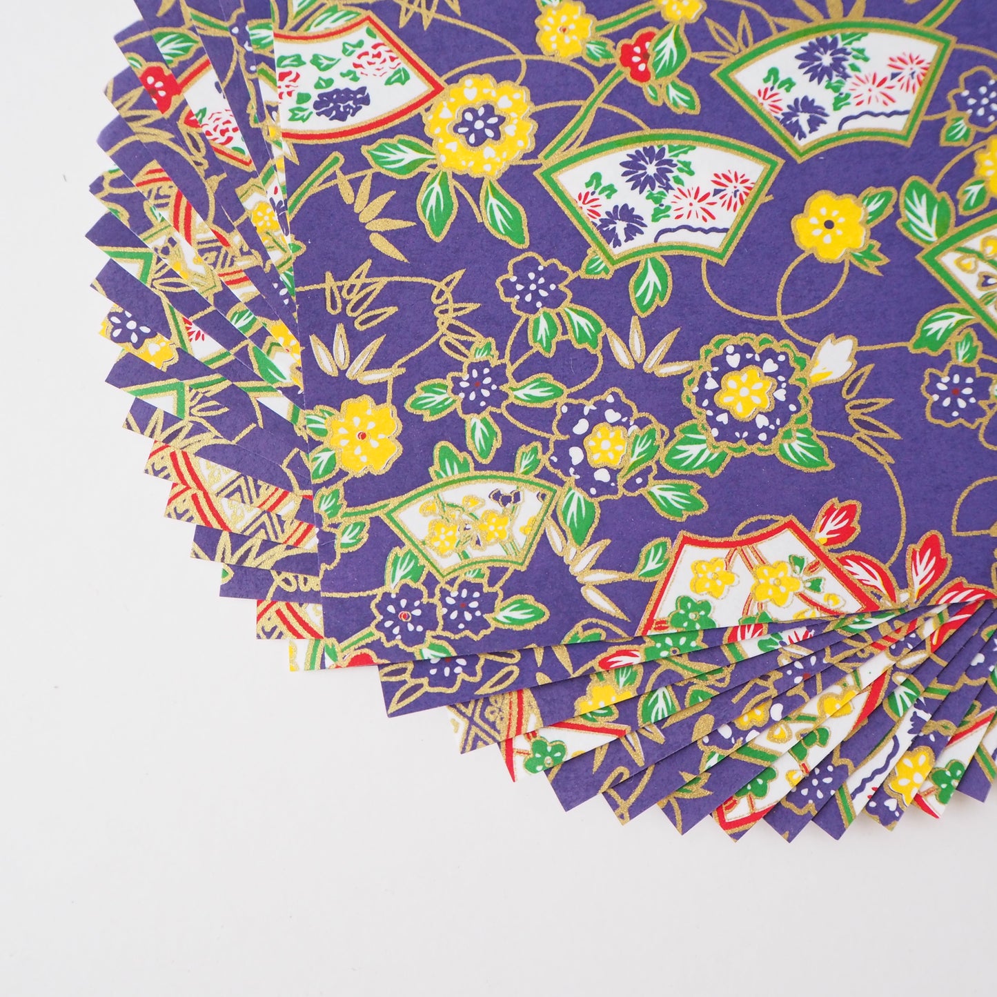 Paquete de 20 hojas de papel para origami Yuzen Washi de 14x14 cm HZ-081 - Bolas de hilo Temari y papel Jigami floral azul marino