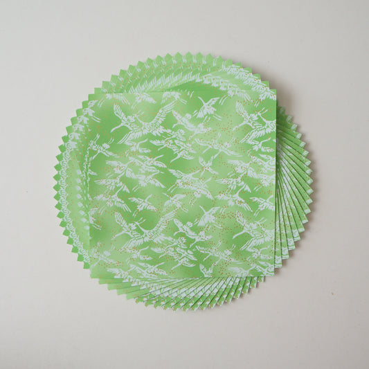 Pack of 20 Sheets 14x14cm Yuzen Washi Origami Paper HZ-090 - Cranes Fresh Green