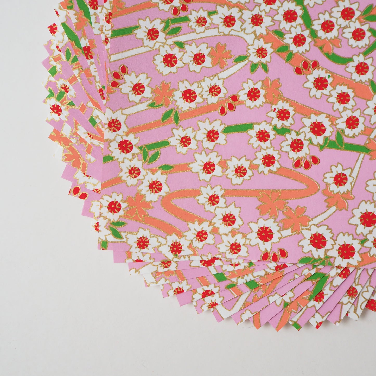 Paquet de 20 feuilles de papier origami Yuzen Washi 14x14 cm HZ-172 - Double fleur de cerisier rose