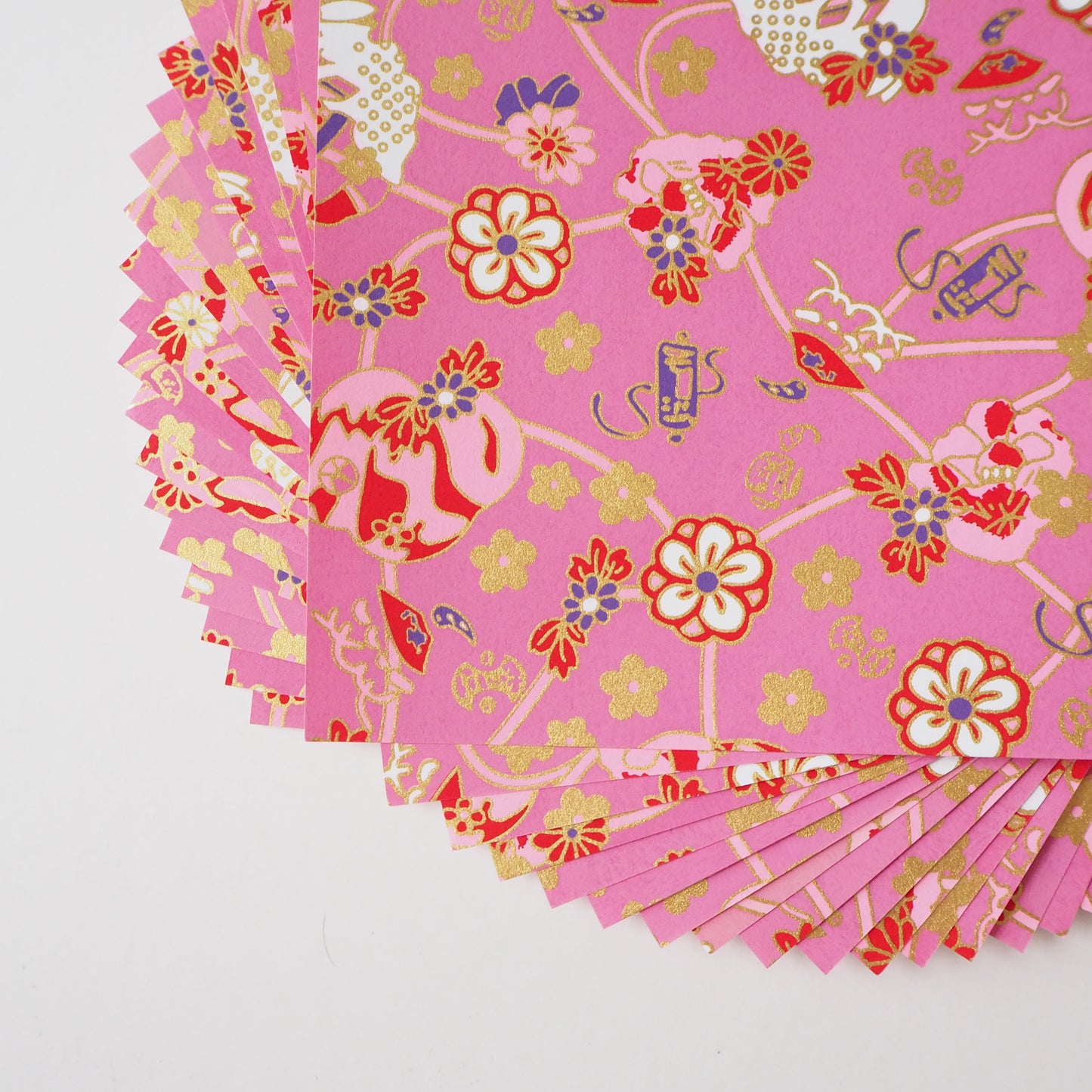 Paquete de 20 hojas de papel Yuzen Washi Origami de 14x14 cm HZ-177 - Old Toys rosa oscuro