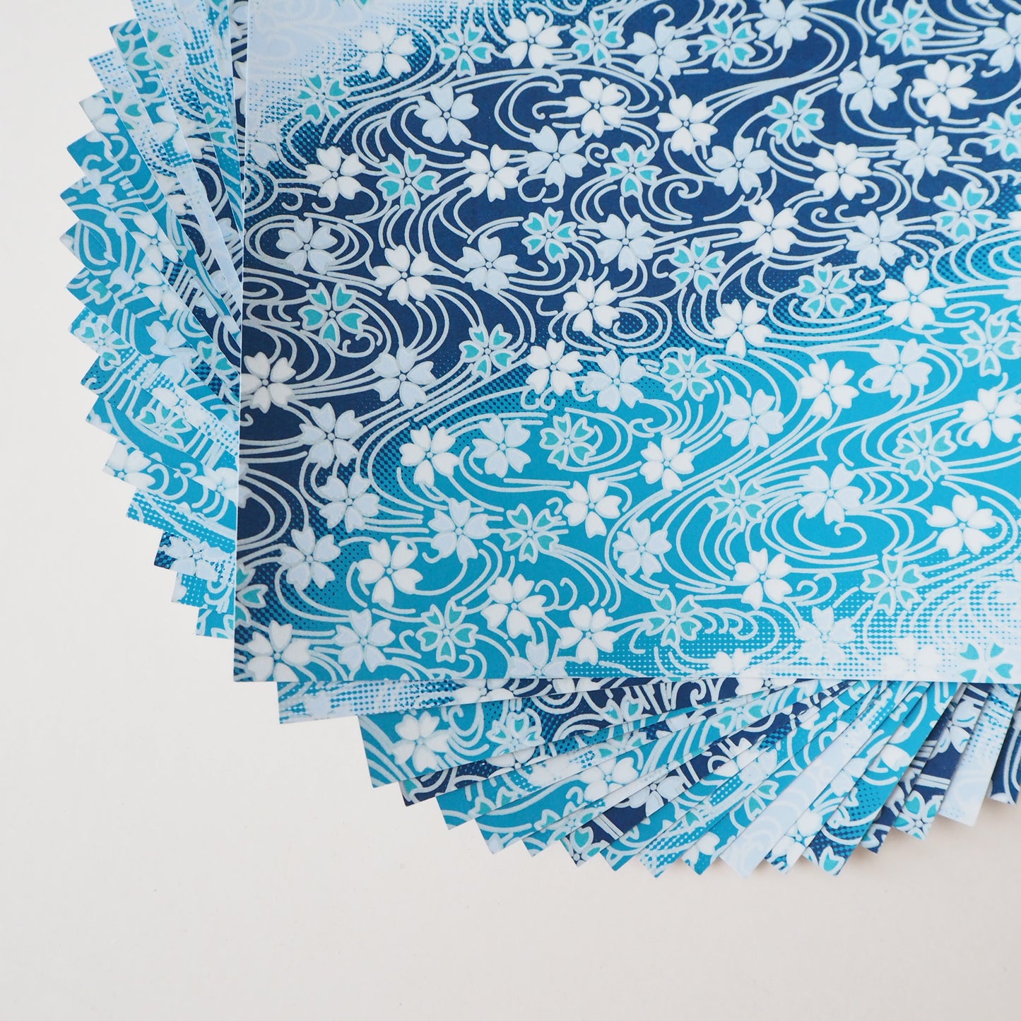 Pack of 20 Sheets 14x14cm Yuzen Washi Origami Paper HZ-005 - Cherry Blossom Flowing Blue Water