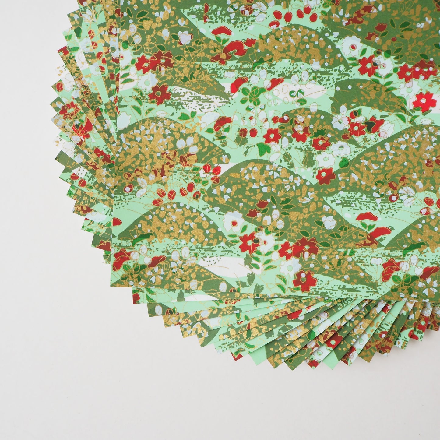 Paquete de 20 hojas de papel Yuzen Washi Origami de 14x14 cm HZ-031 - Jardín verde menta