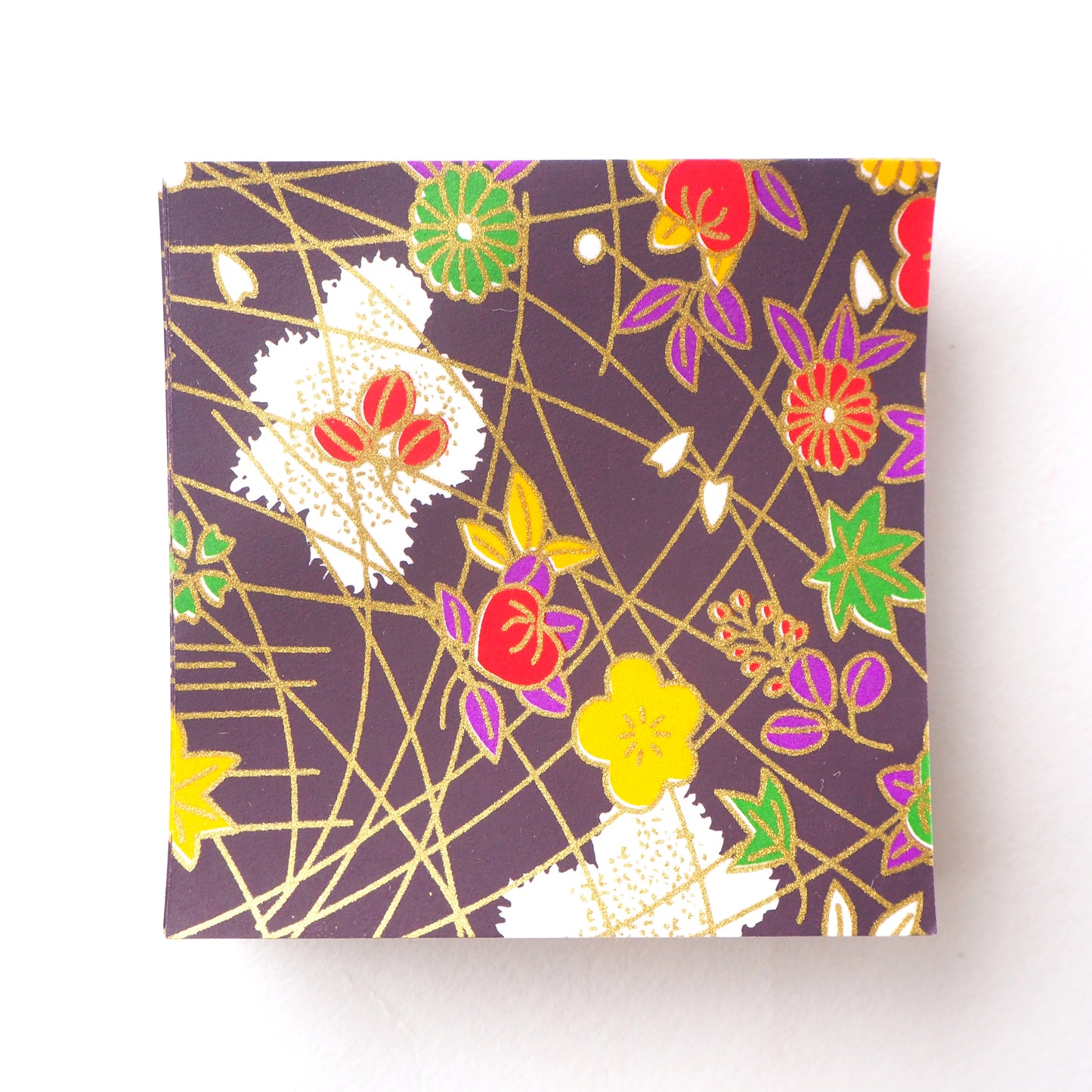 Pack of 100 Sheets 7x7cm Yuzen Washi Origami Paper HZ-009 - Plum Flowers & Maple Leaves Purple - washi paper - Lavender Home London