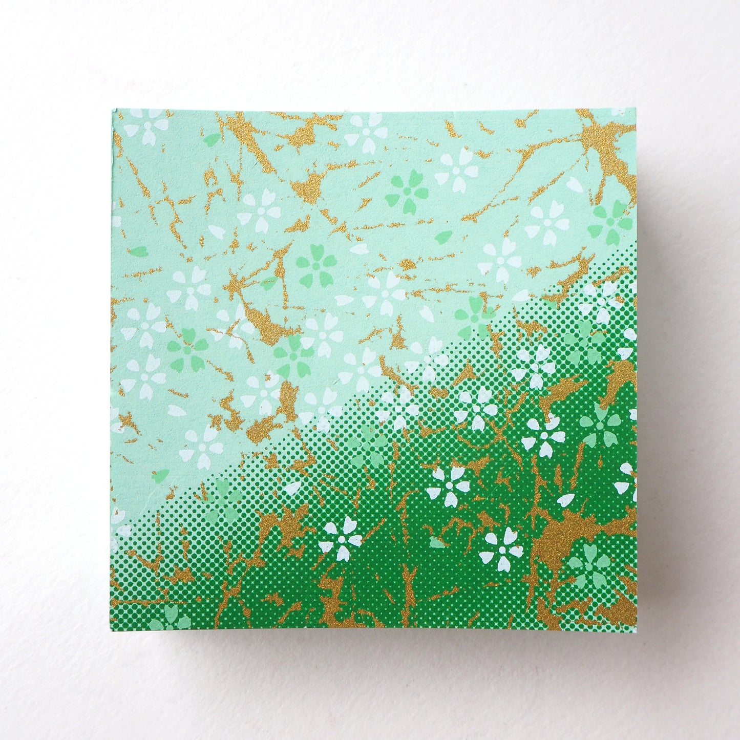 Pack of 100 Sheets 7x7cm Yuzen Washi Origami Paper HZ-052 - Small Cherry Blossom Green Gradation - washi paper - Lavender Home London