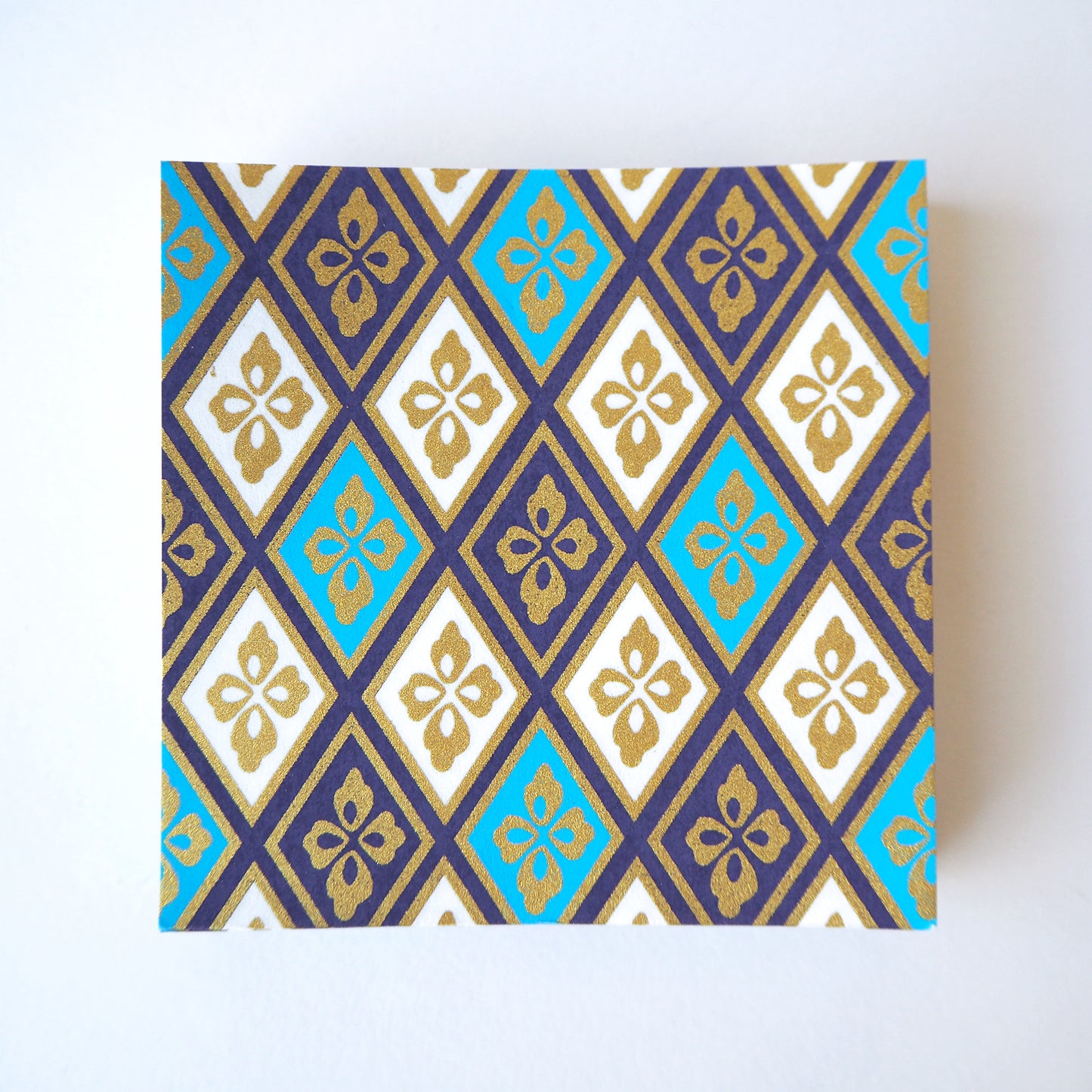 Pack of 100 Sheets 7x7cm Yuzen Washi Origami Paper HZ-073 - Blue Gold Diamond Flower - washi paper - Lavender Home London