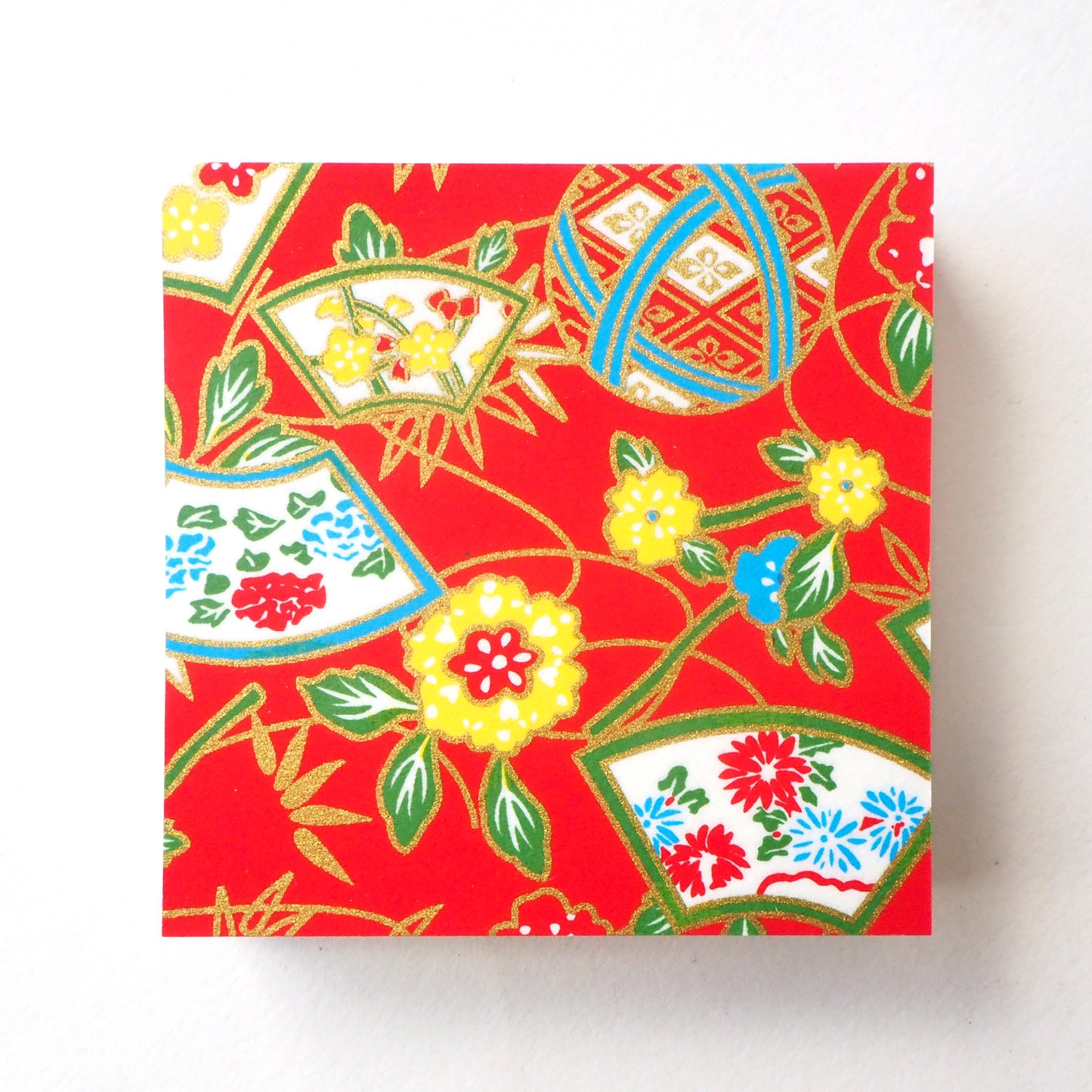 Pack of 100 Sheets 7x7cm Yuzen Washi Origami Paper HZ-082 - Temari Thread Balls & Floral Jigami Paper Red - washi paper - Lavender Home London