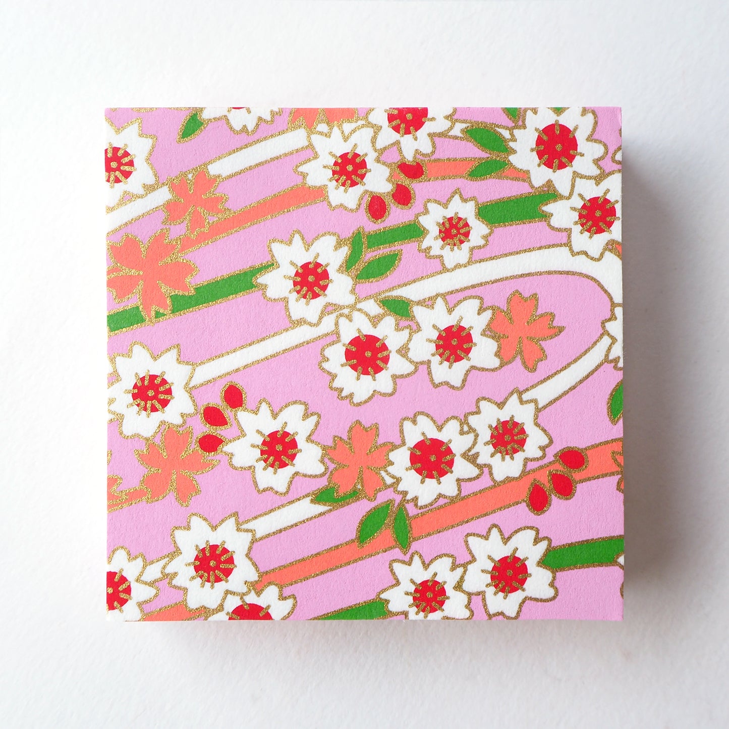 Pack of 100 Sheets 7x7cm Yuzen Washi Origami Paper HZ-172 - Double Cherry Blossom Pink - washi paper - Lavender Home London