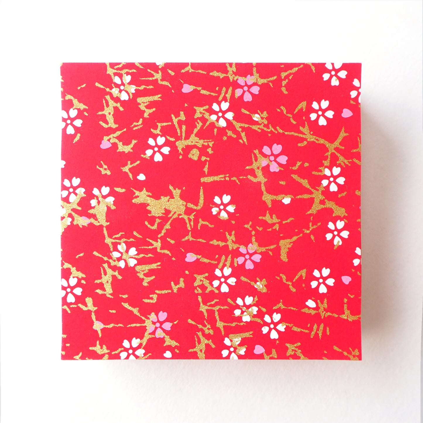 Pack of 100 Sheets 7x7cm Yuzen Washi Origami Paper HZ-182 - Pink & White Cherry Blossom Red - washi paper - Lavender Home London