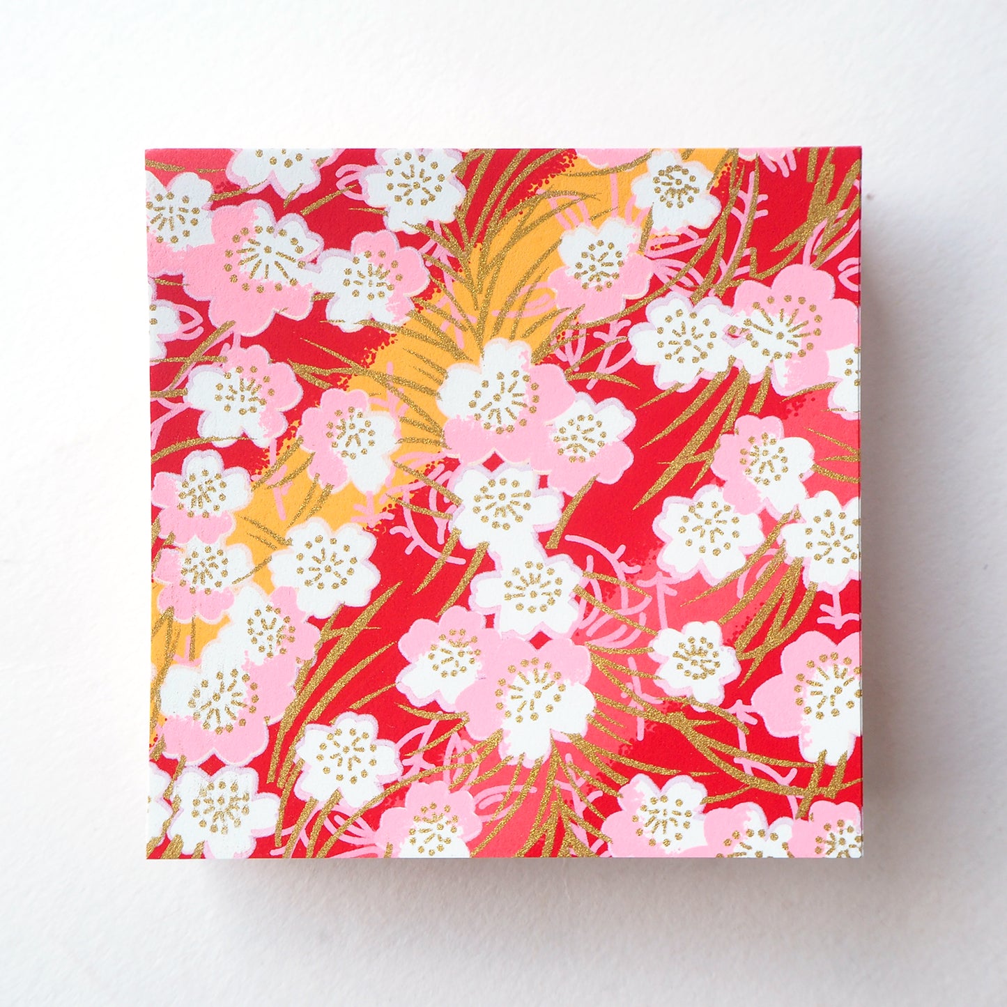 Pack of 100 Sheets 7x7cm Yuzen Washi Origami Paper HZ-186 - Cherry Blossom Red & Orange Stripes - washi paper - Lavender Home London