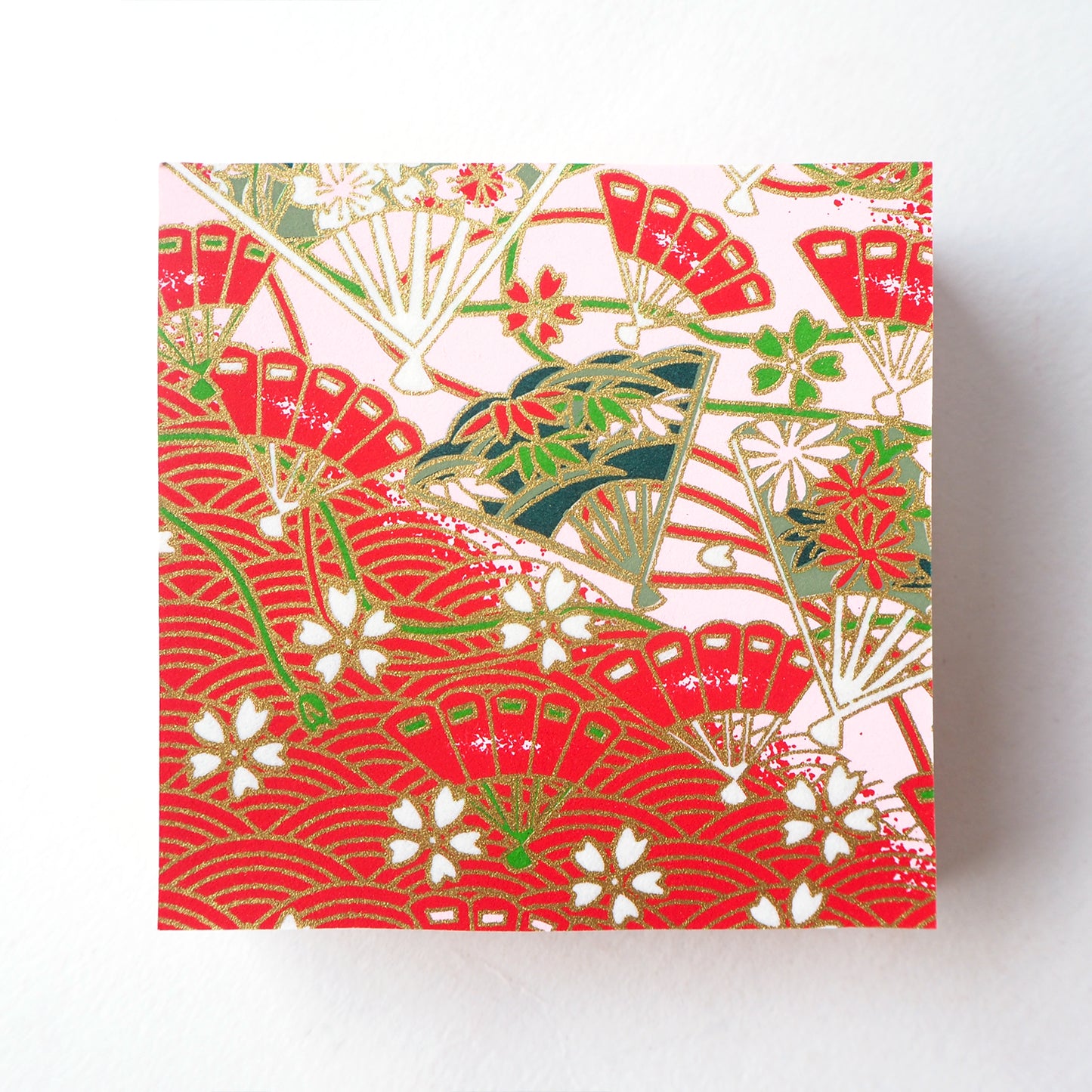 Pack of 100 Sheets 7x7cm Yuzen Washi Origami Paper HZ-202 - Cherry Blossom & Floral Fans Red - washi paper - Lavender Home London