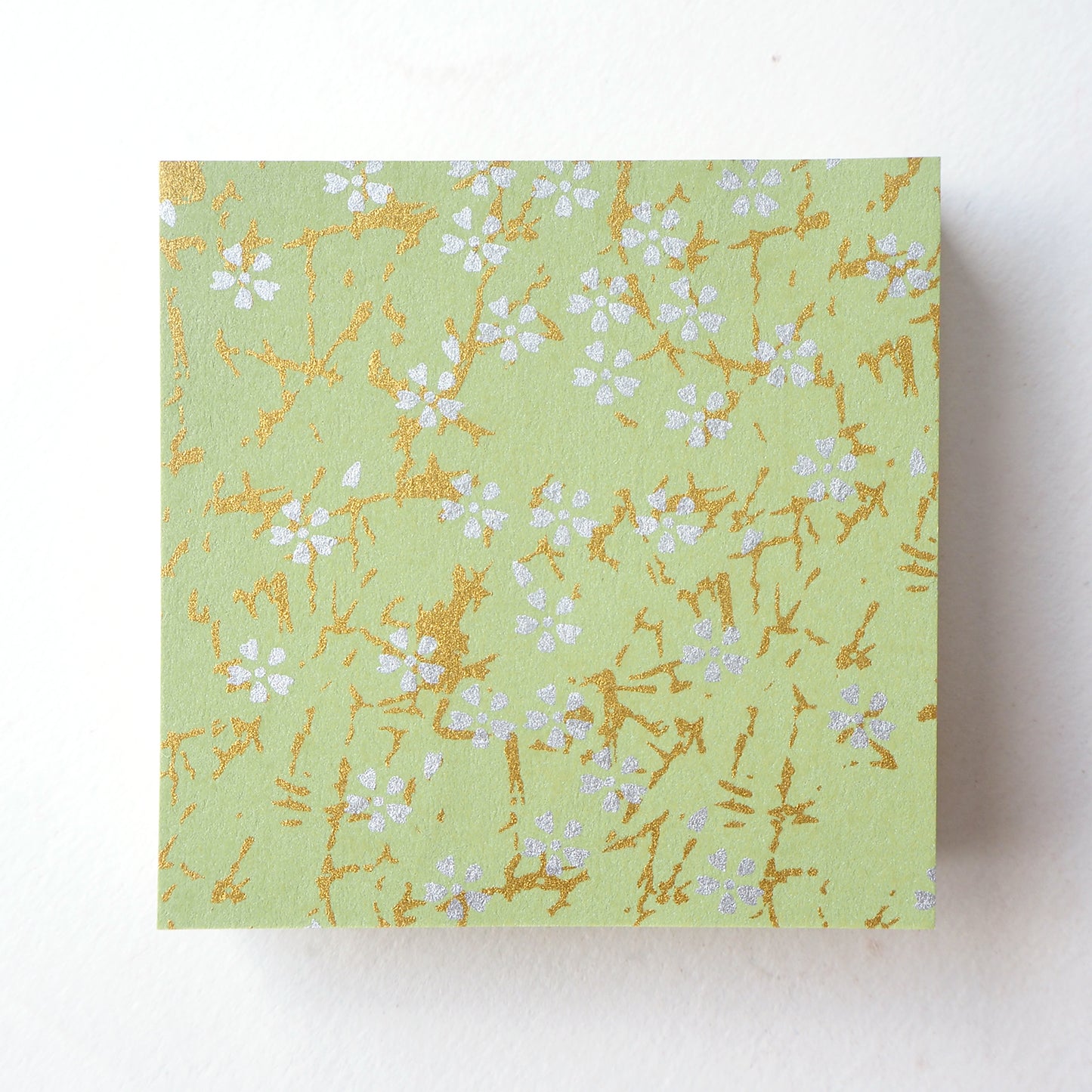 Pack of 100 Sheets 7x7cm Yuzen Washi Origami Paper HZ-217 - Small Silver Cherry Blossom Matcha - washi paper - Lavender Home London