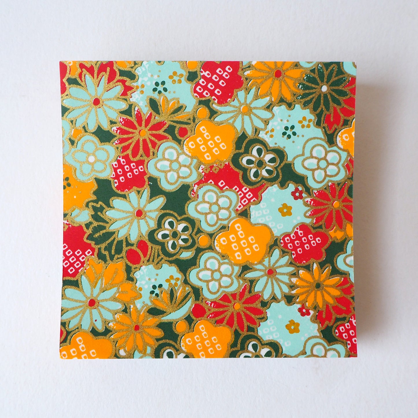 Pack of 100 Sheets 7x7cm Yuzen Washi Origami Paper HZ-309 - Flowery Chrysanthemums Green - washi paper - Lavender Home London