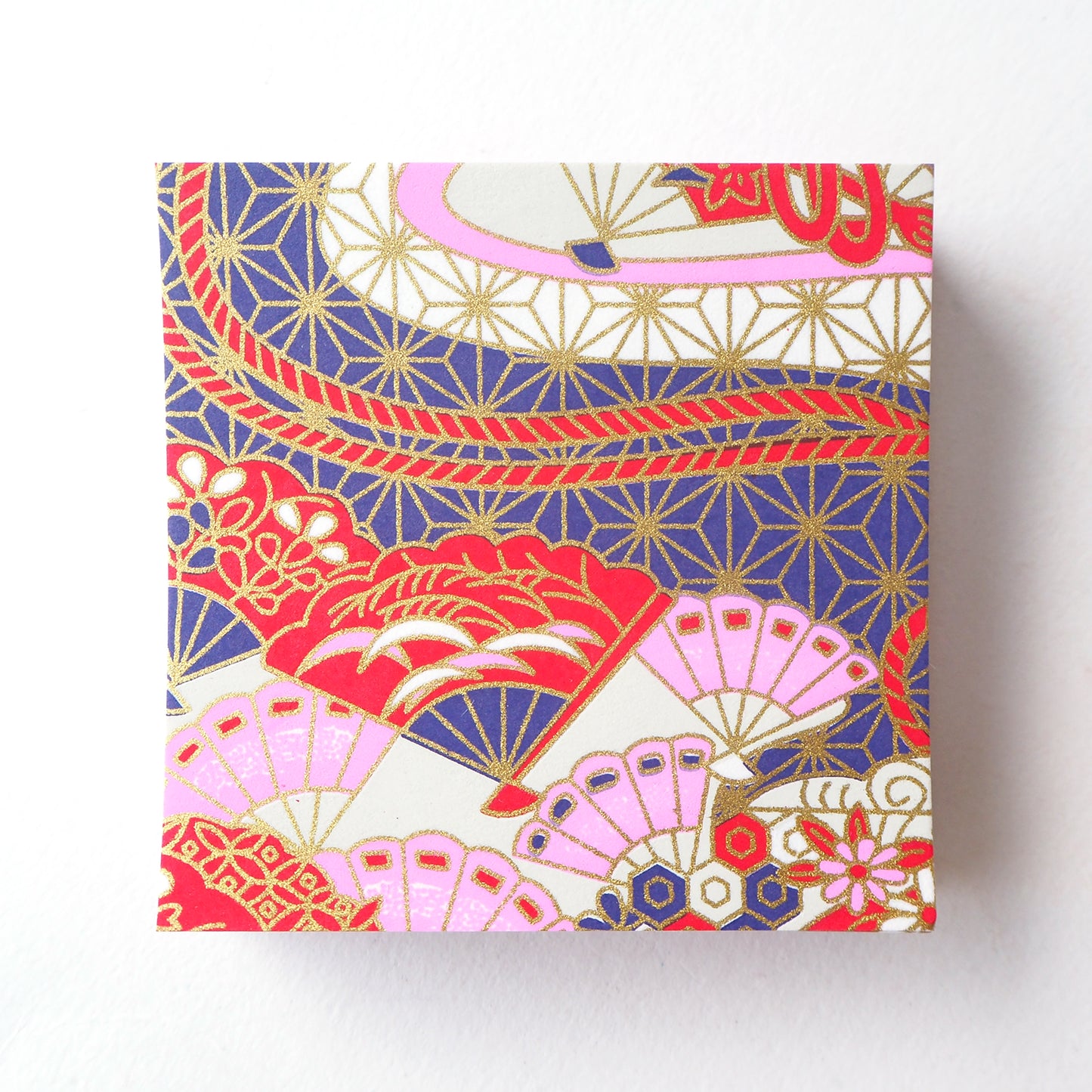 Pack of 100 Sheets 7x7cm Yuzen Washi Origami Paper HZ-365 - Floral Fans & Hemp Leaf Purple - washi paper - Lavender Home London