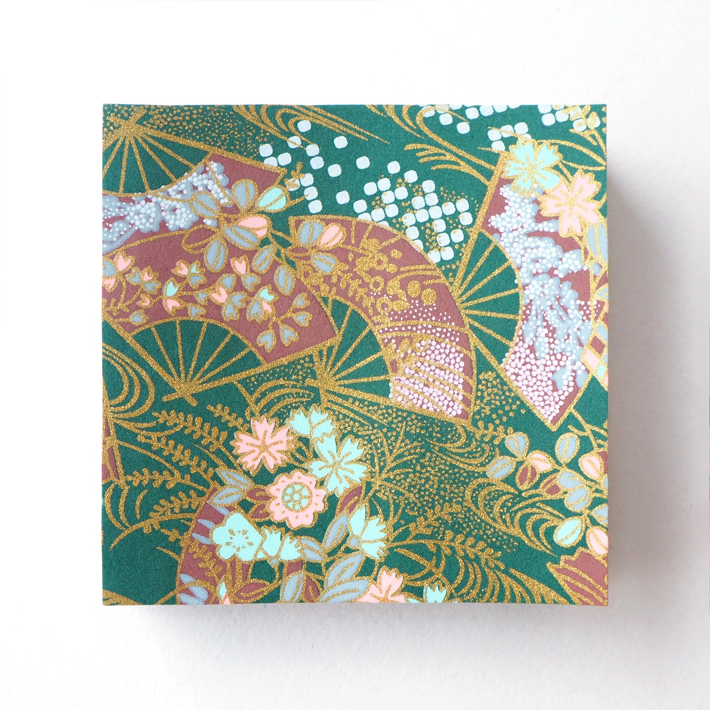 Pack of 100 Sheets 7x7cm Yuzen Washi Origami Paper HZ-369 - Floral Fans Dark Green - washi paper - Lavender Home London