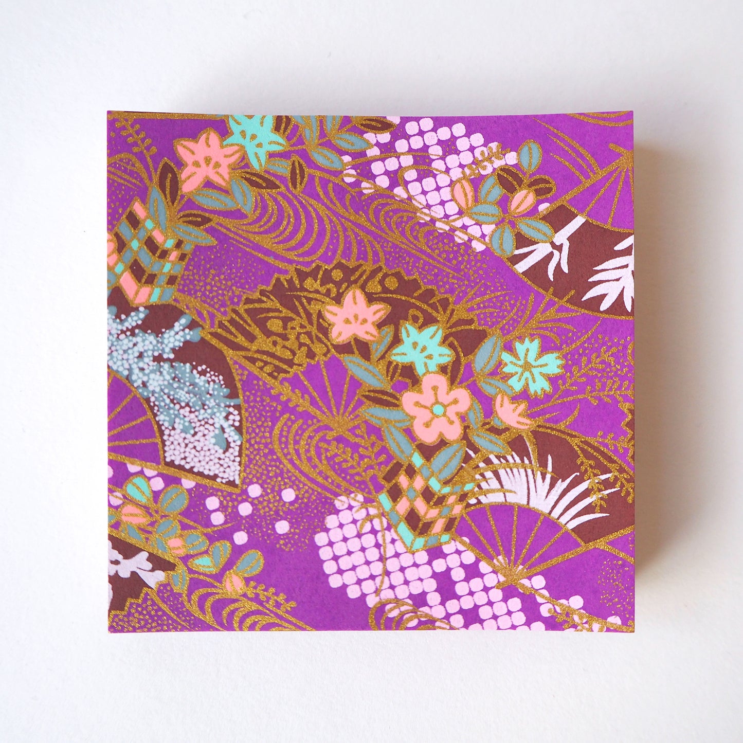 Pack of 100 Sheets 7x7cm Yuzen Washi Origami Paper HZ-370 - Floral Fans & Flowing Water Purple - washi paper - Lavender Home London