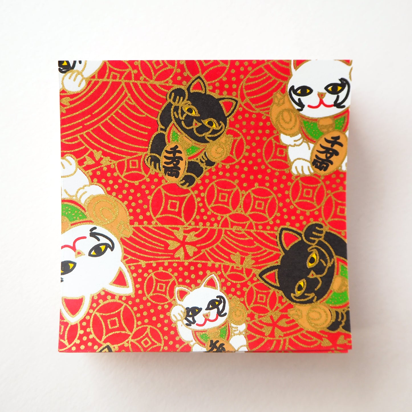 Pack of 100 Sheets 7x7cm Yuzen Washi Origami Paper HZ-428 - Fortune Cats Red - washi paper - Lavender Home London