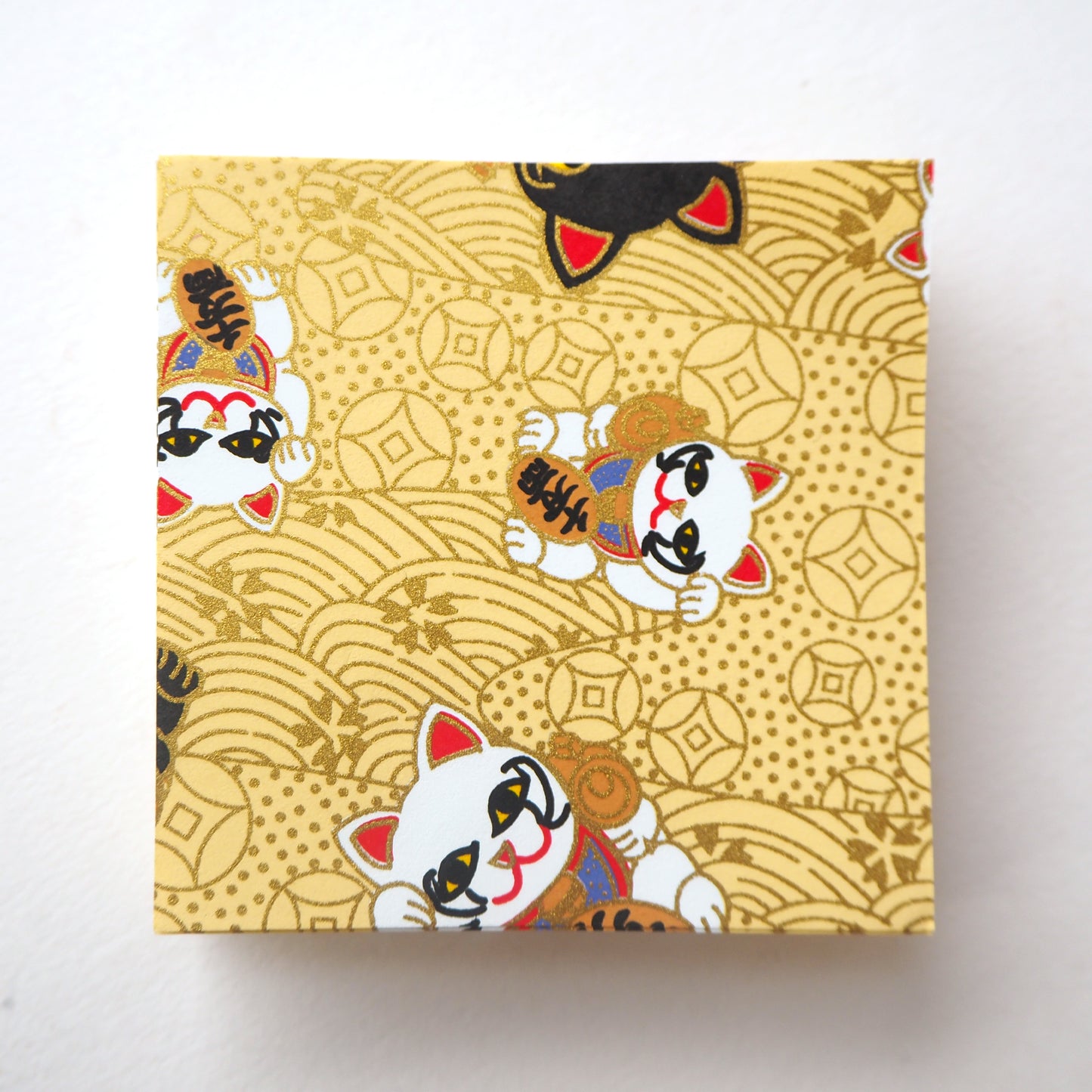 Pack of 100 Sheets 7x7cm Yuzen Washi Origami Paper HZ-429 - Fortune Cats Gold - washi paper - Lavender Home London