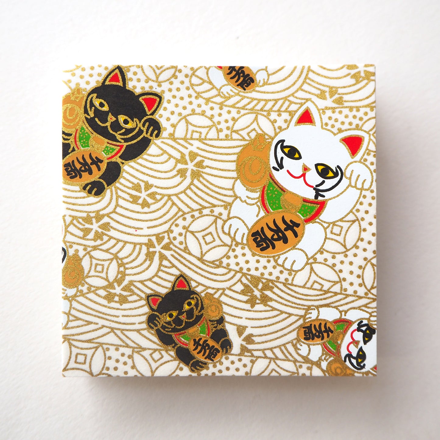 Pack of 100 Sheets 7x7cm Yuzen Washi Origami Paper HZ-430 - Fortune Cats White (S) - washi paper - Lavender Home London