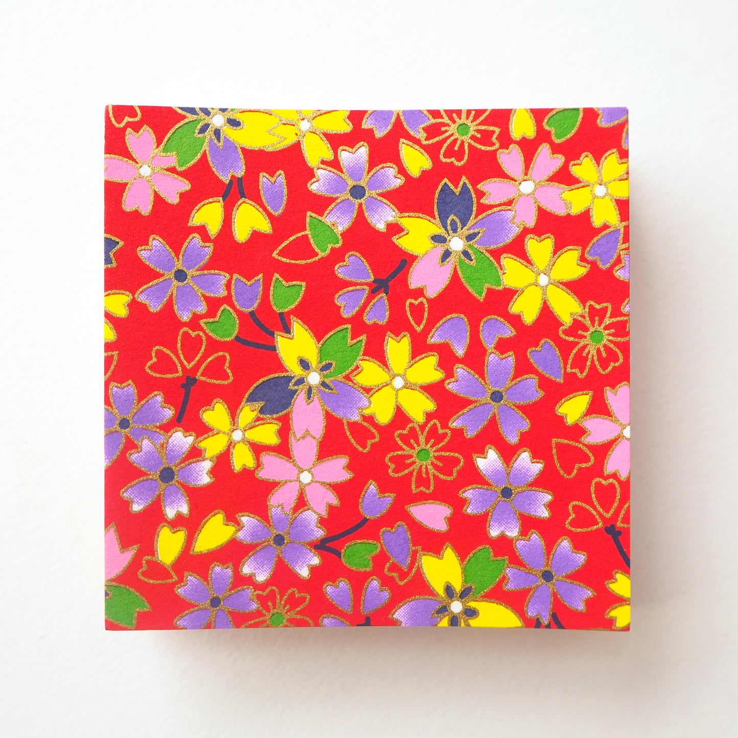 Pack of 100 Sheets 7x7cm Yuzen Washi Origami Paper HZ-439 - Multicoloured Cherry Blossom Red - washi paper - Lavender Home London